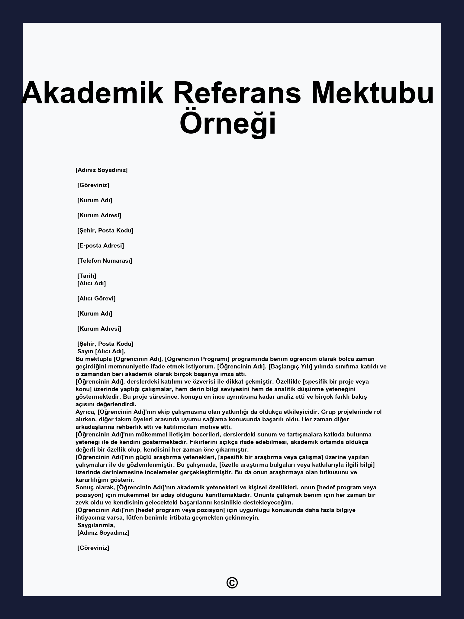 Akademik Referans Mektubu Örneği