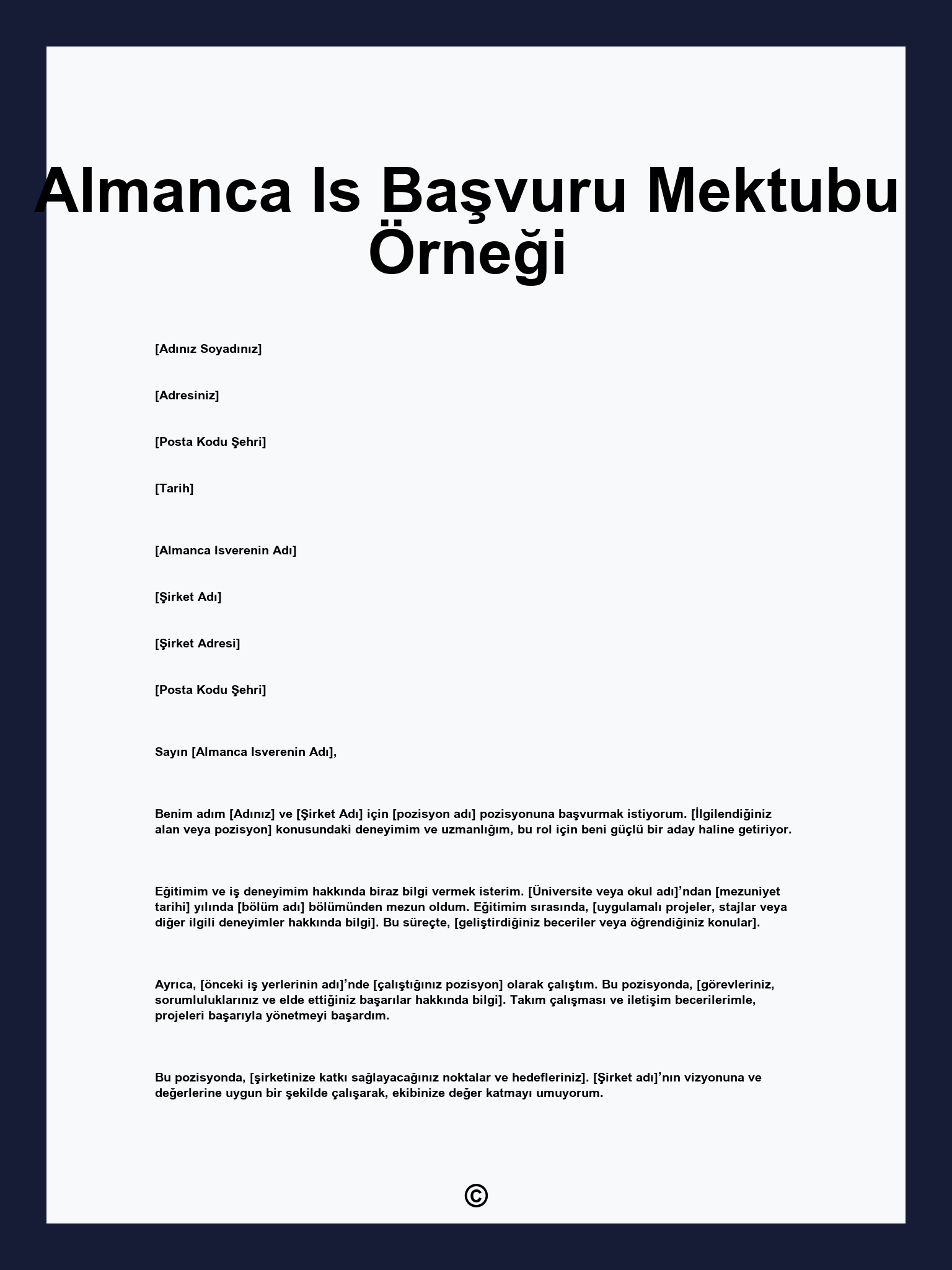 Almanca Is Başvuru Mektubu Örneği