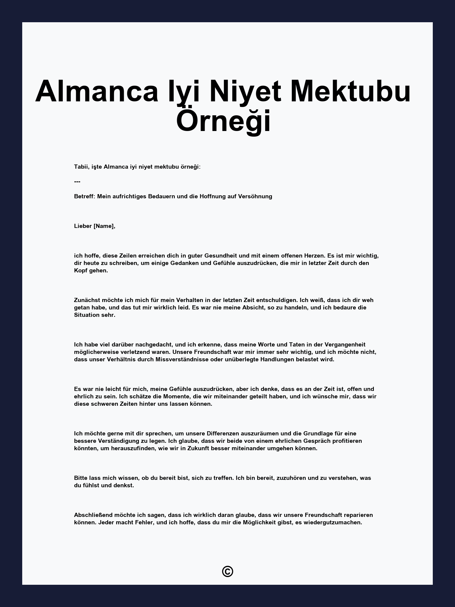 Almanca Iyi Niyet Mektubu Örneği