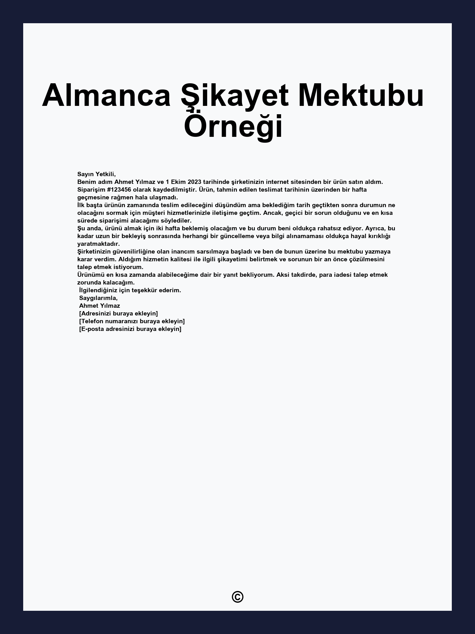 Almanca Şikayet Mektubu Örneği