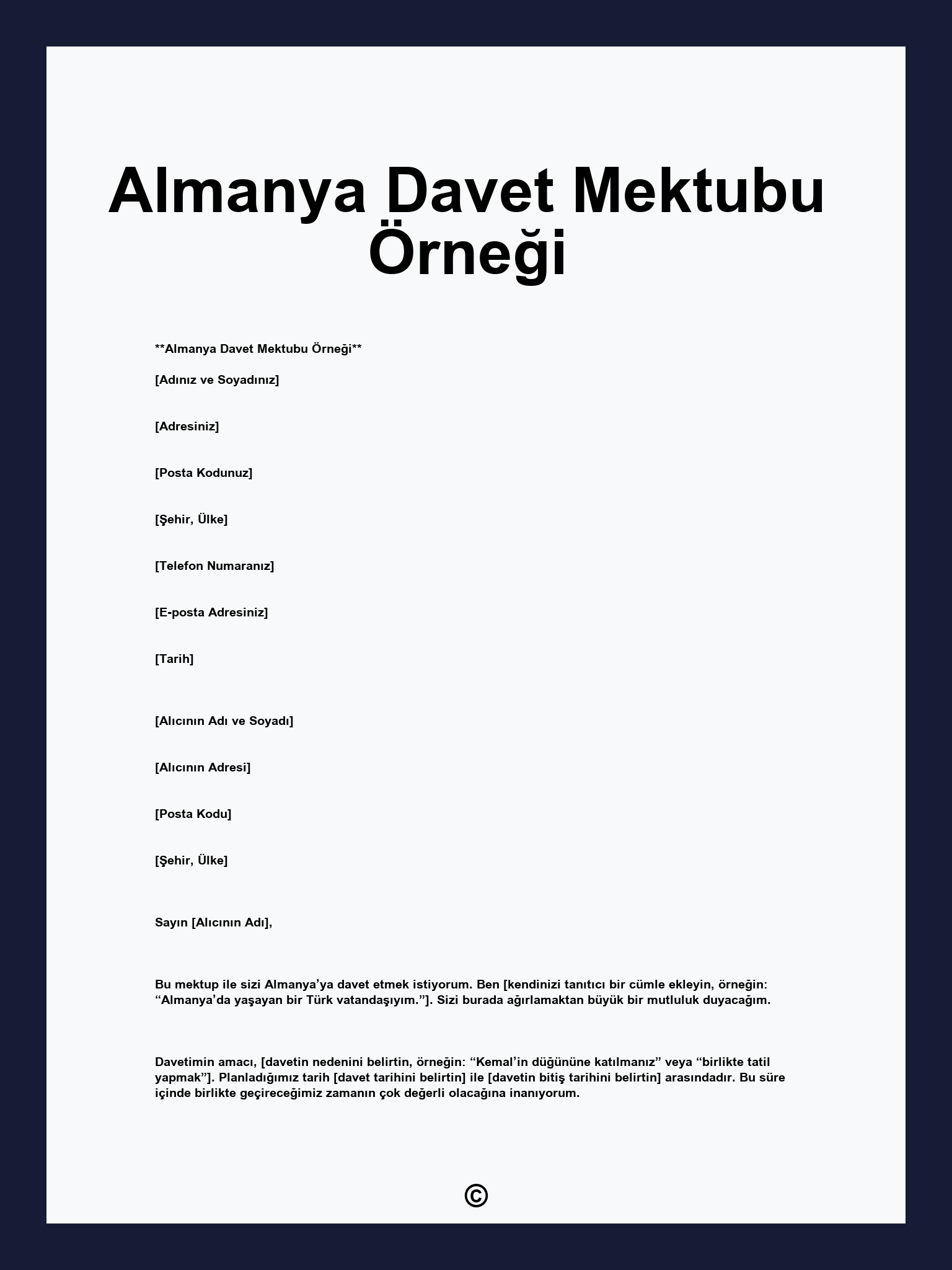 Almanya Davet Mektubu Örneği