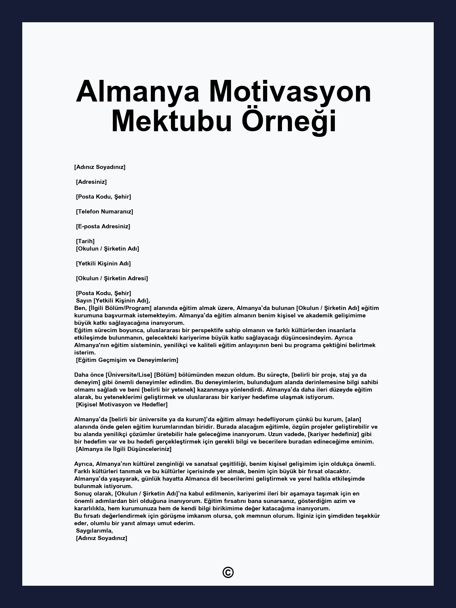 Almanya Motivasyon Mektubu Örneği