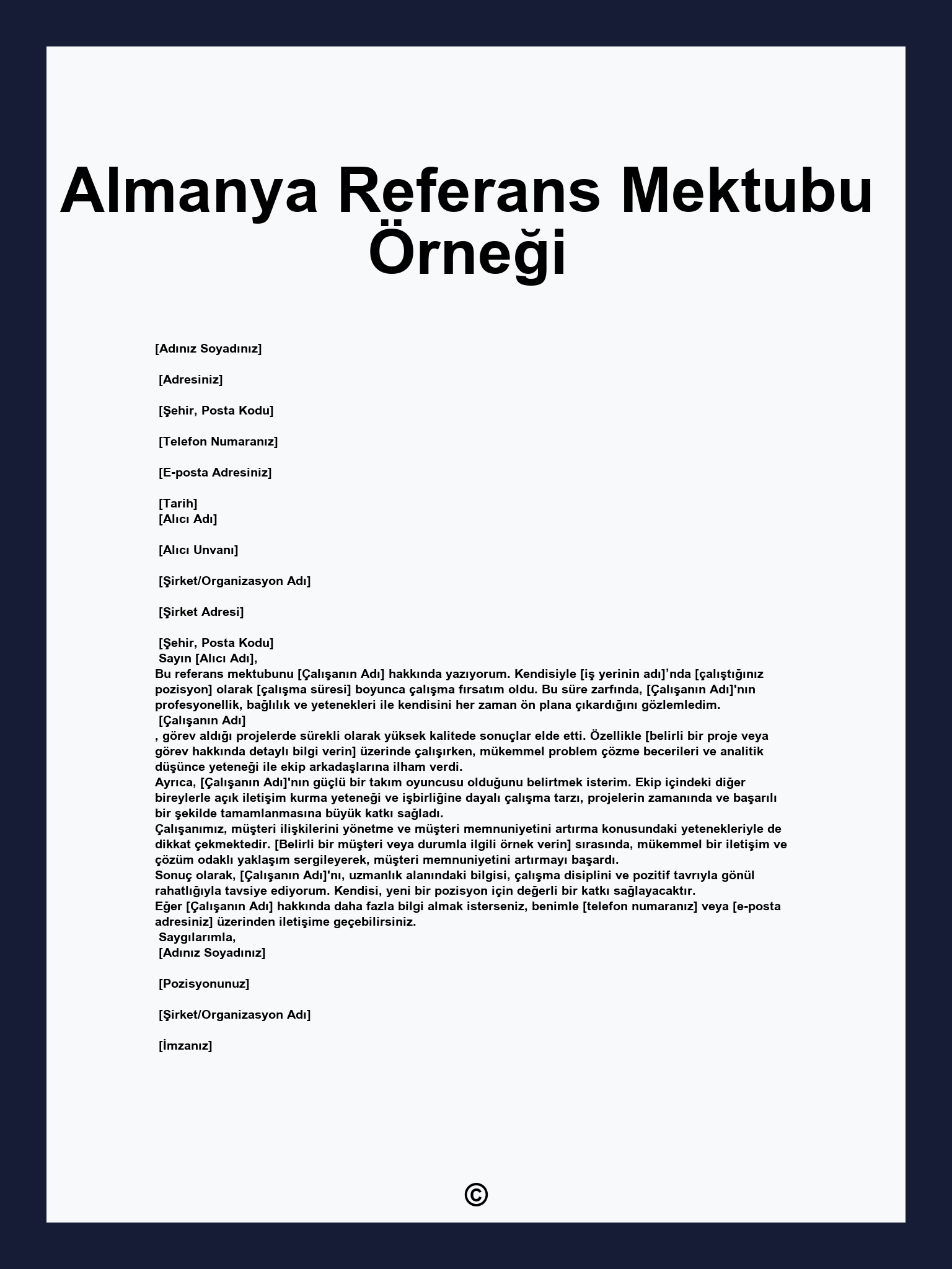 Almanya Referans Mektubu Örneği