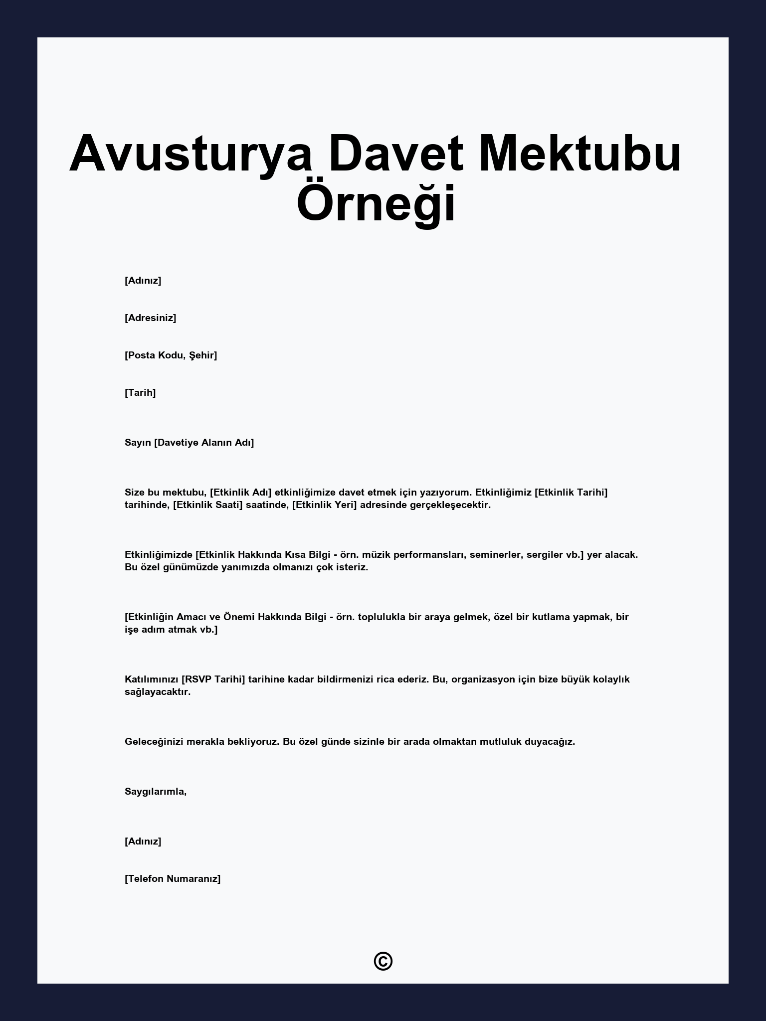 Avusturya Davet Mektubu Örneği