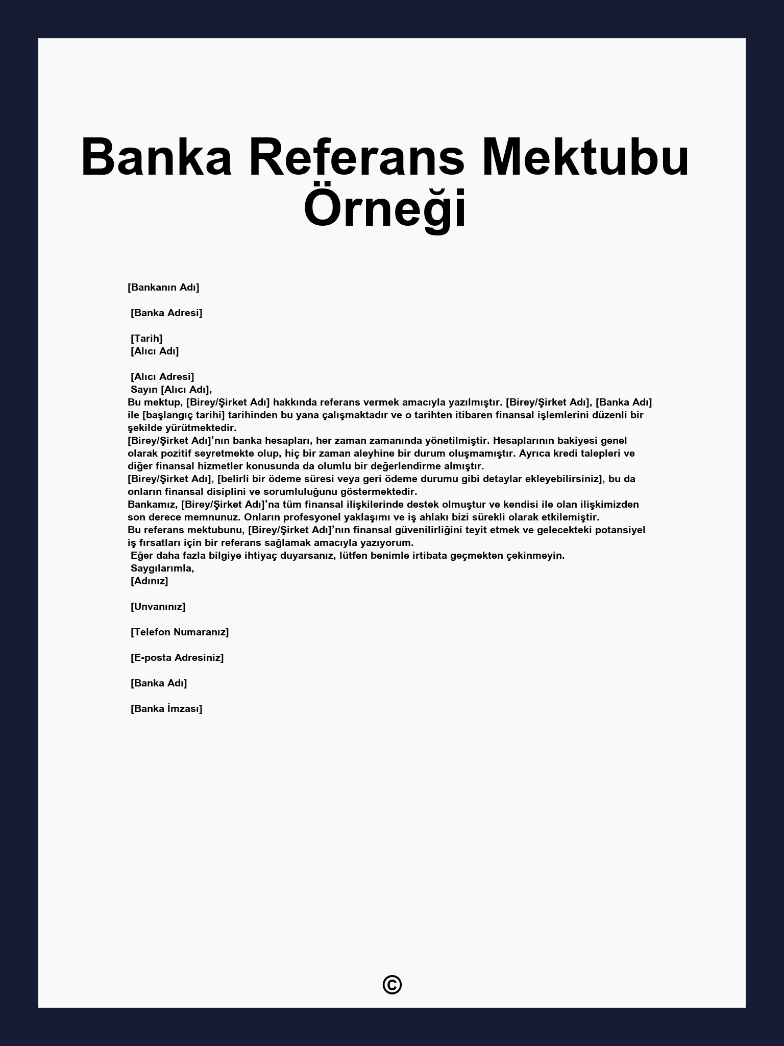 Banka Referans Mektubu Örneği