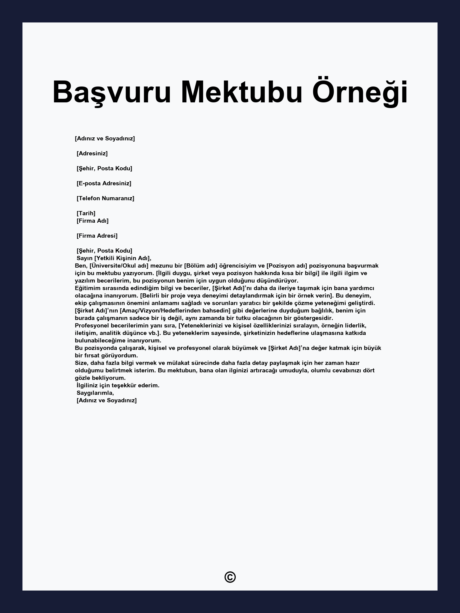 Başvuru Mektubu Örneği