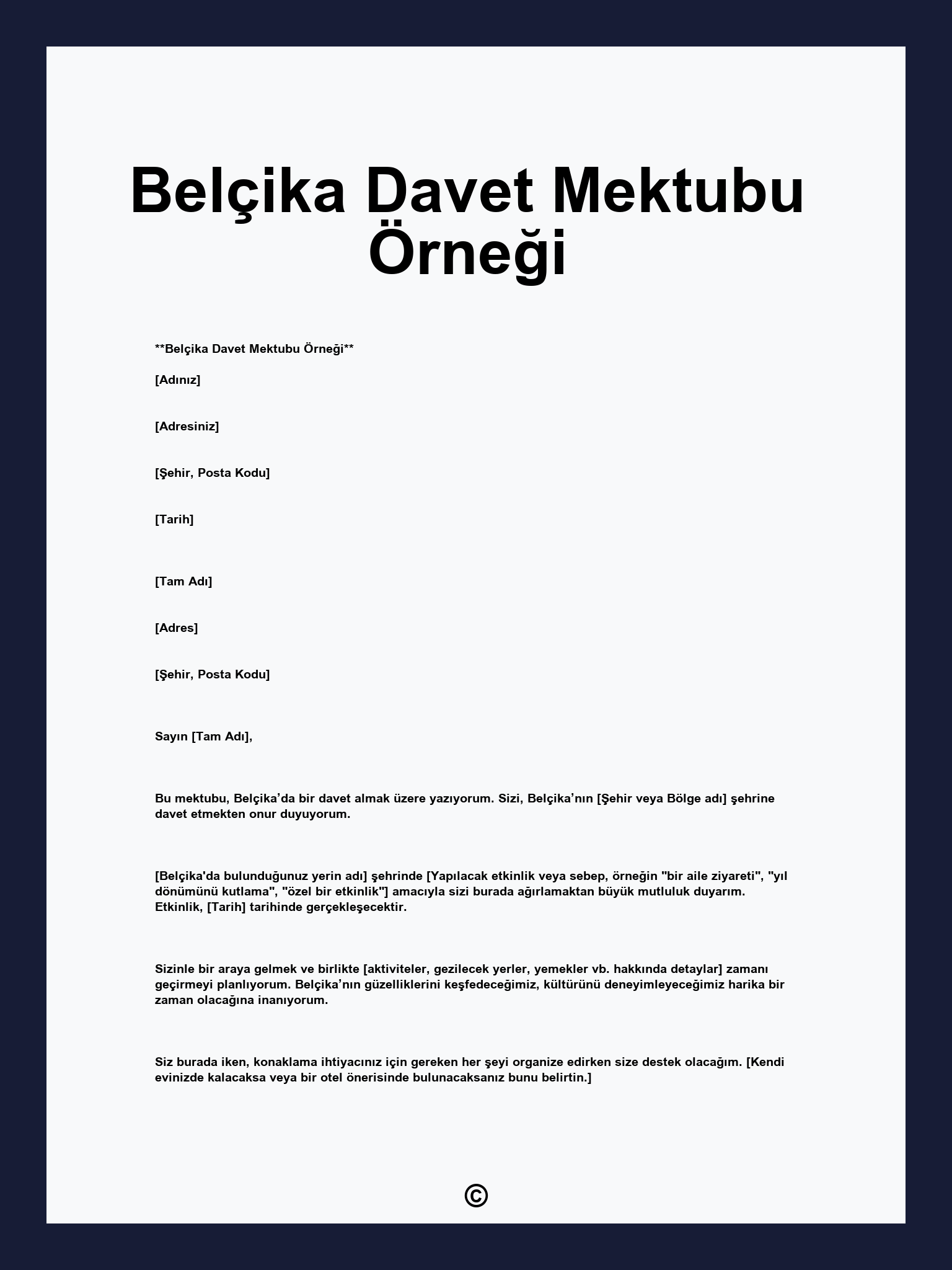 Belçika Davet Mektubu Örneği