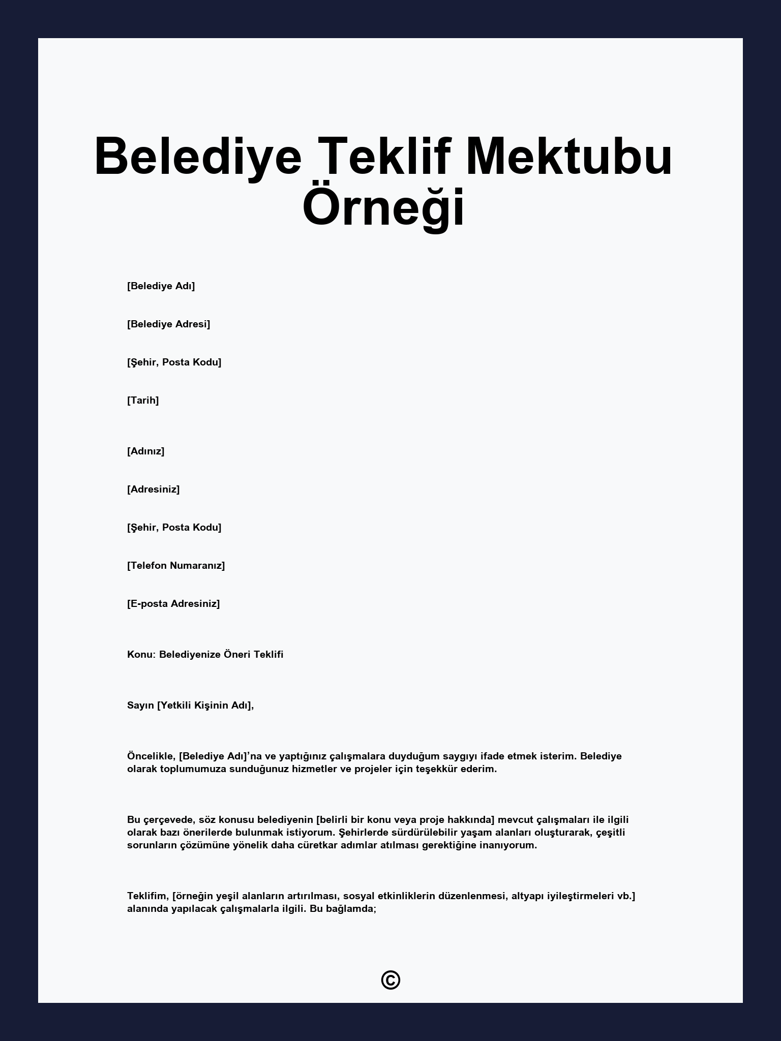 Belediye Teklif Mektubu Örneği