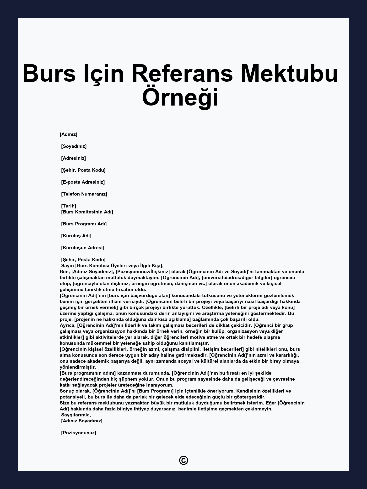 Burs Için Referans Mektubu Örneği