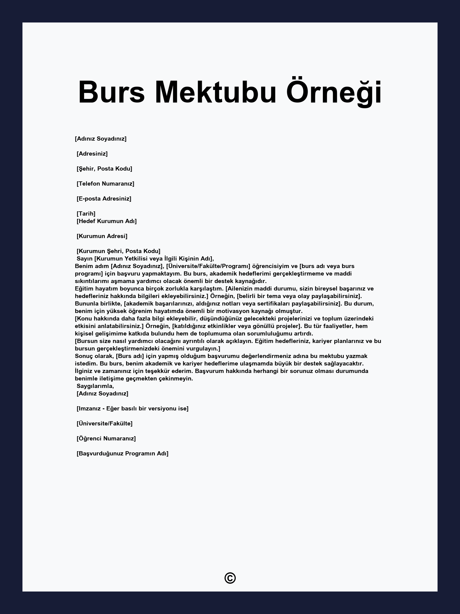 Burs Mektubu Örneği