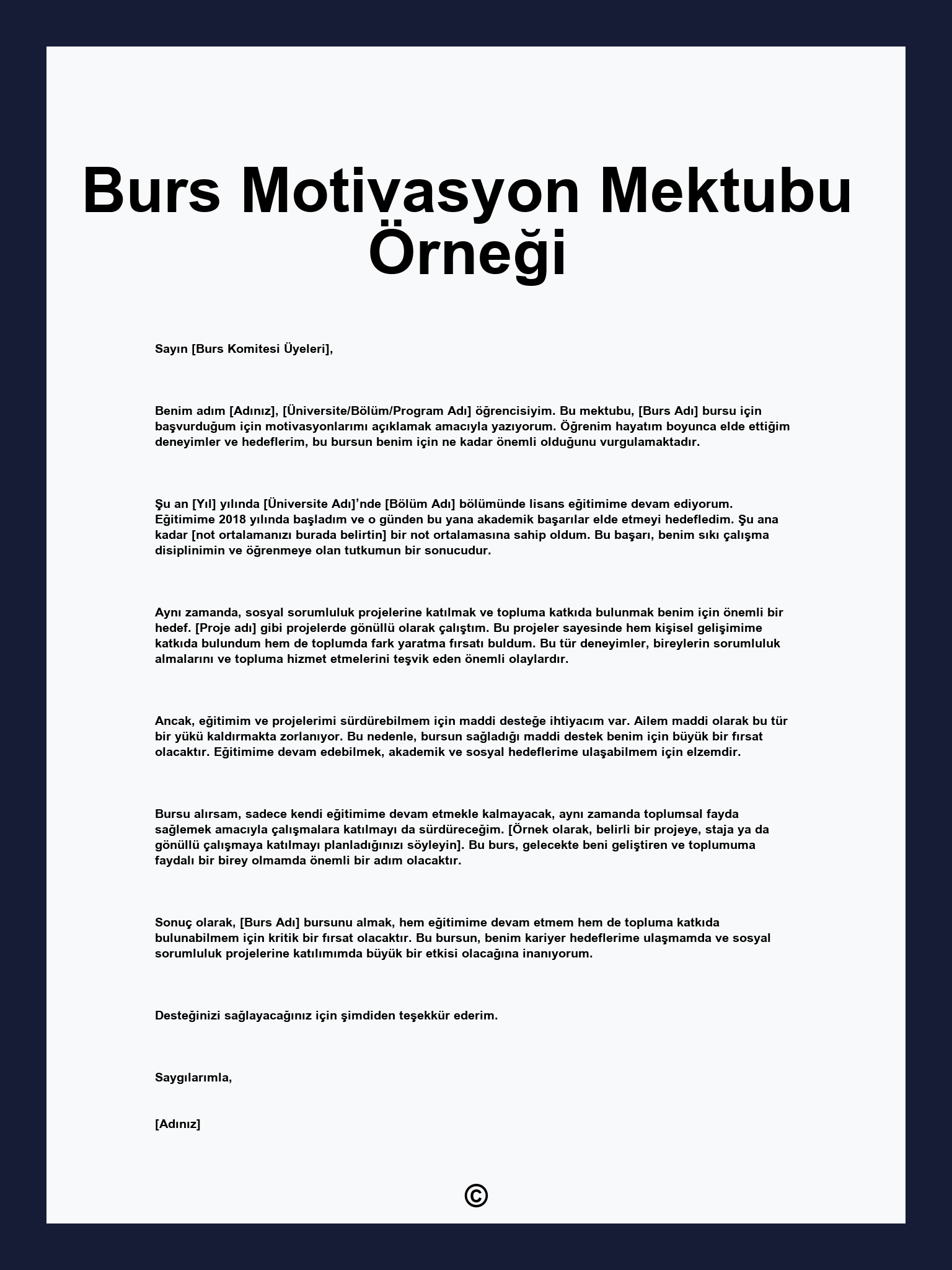 Burs Motivasyon Mektubu Örneği