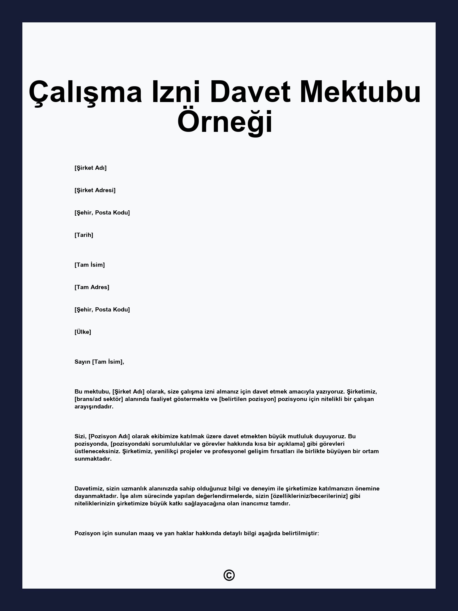 Çalışma Izni Davet Mektubu Örneği