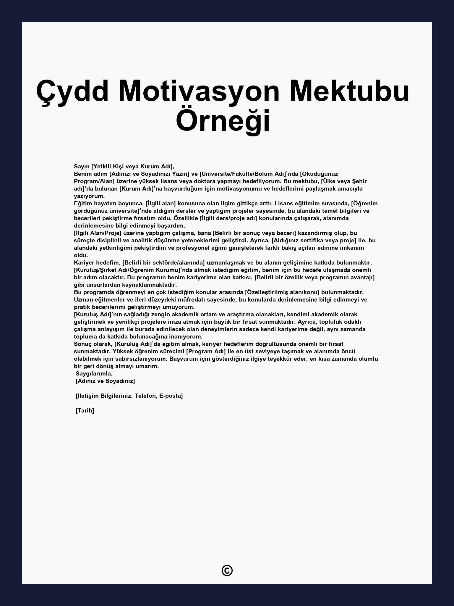 Çydd Motivasyon Mektubu Örneği