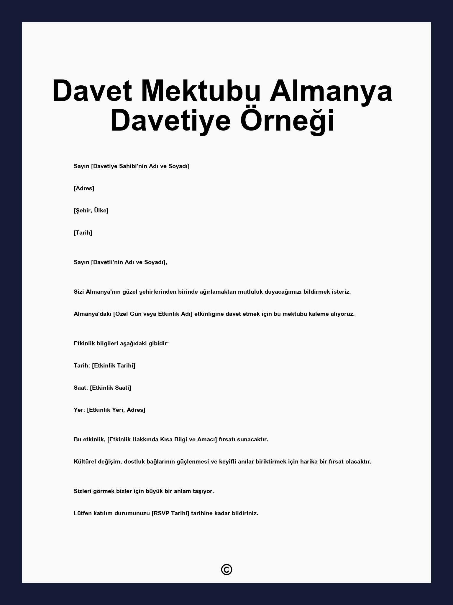 Davet Mektubu Almanya Davetiye Örneği