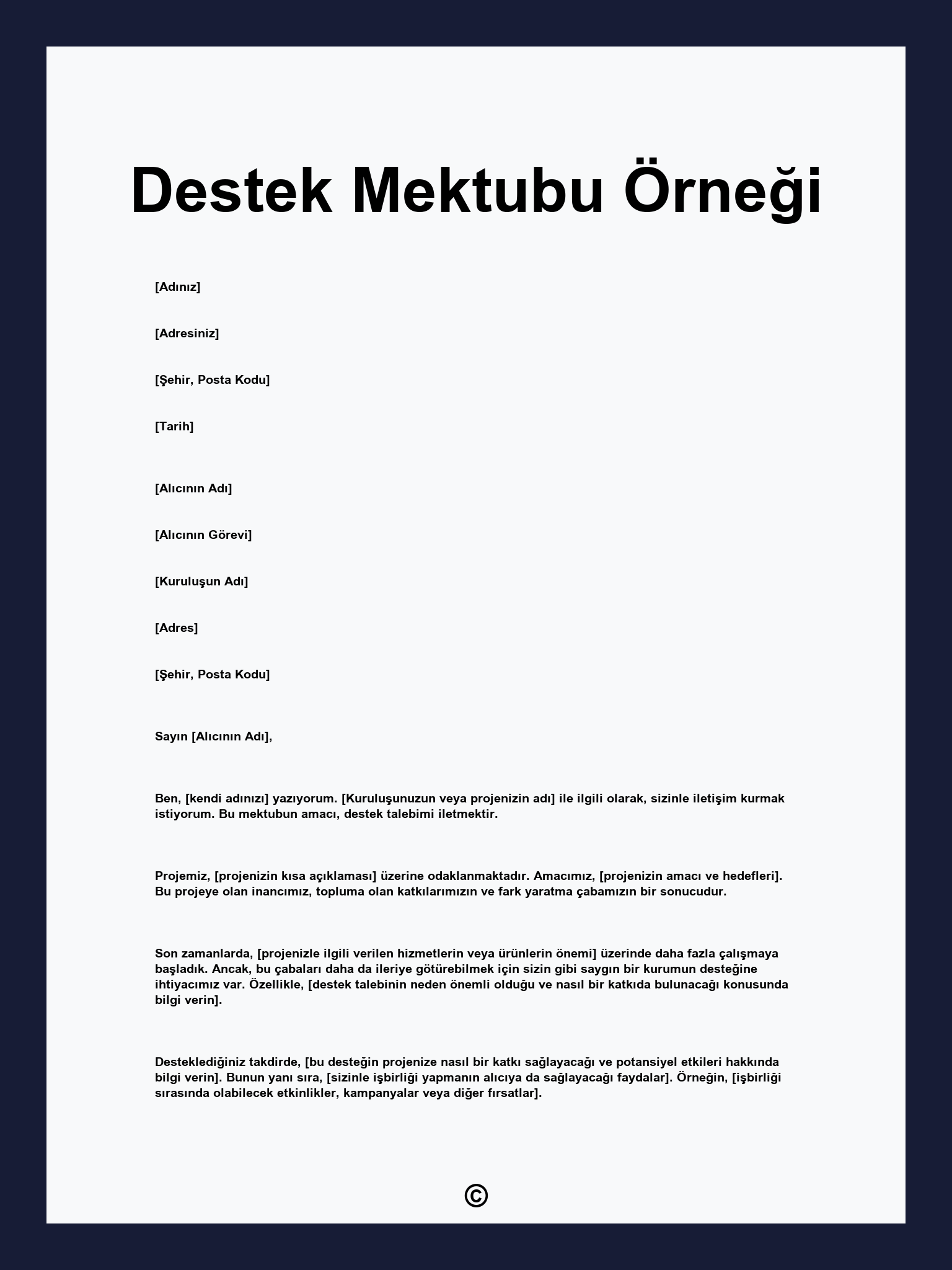 Destek Mektubu Örneği