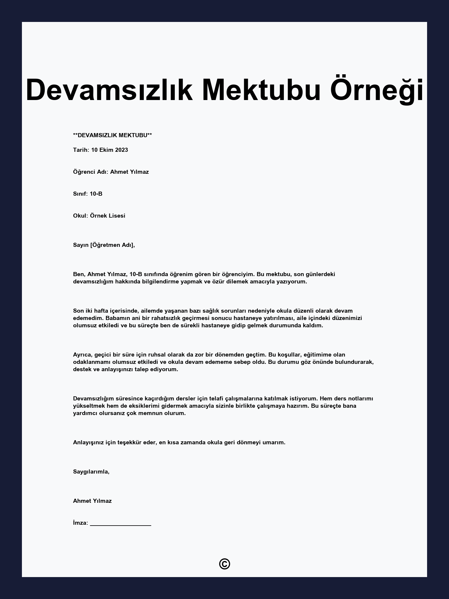 Devamsızlık Mektubu Örneği