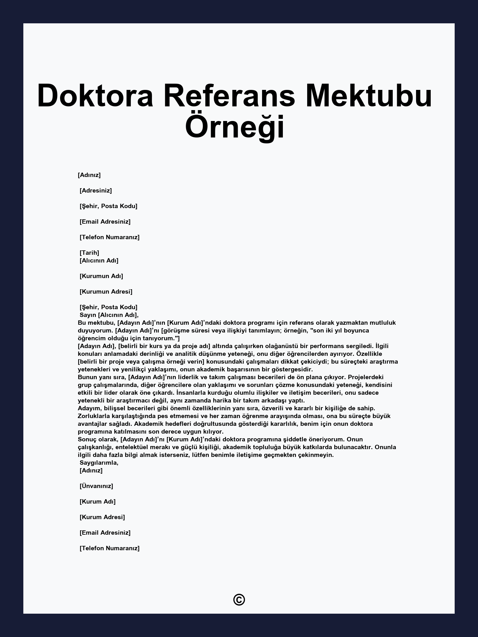 Doktora Referans Mektubu Örneği