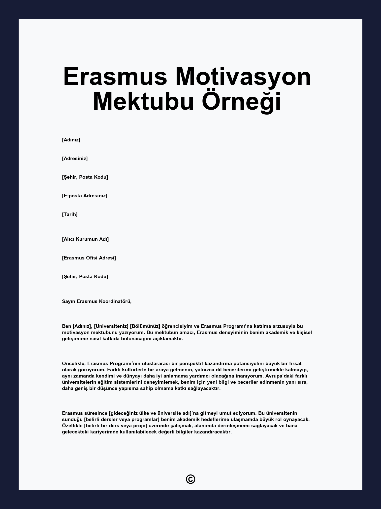 Erasmus Motivasyon Mektubu Örneği