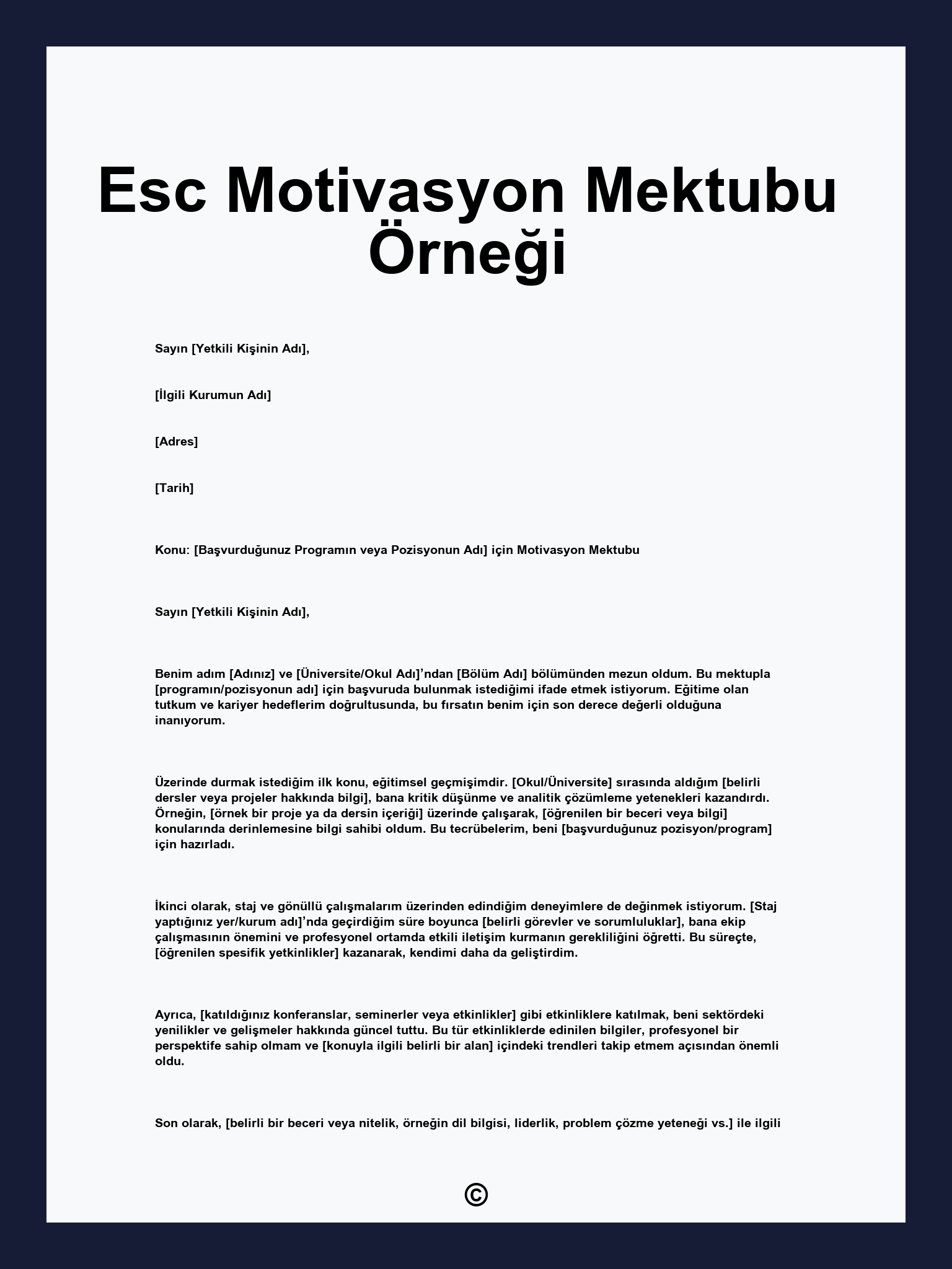 Esc Motivasyon Mektubu Örneği
