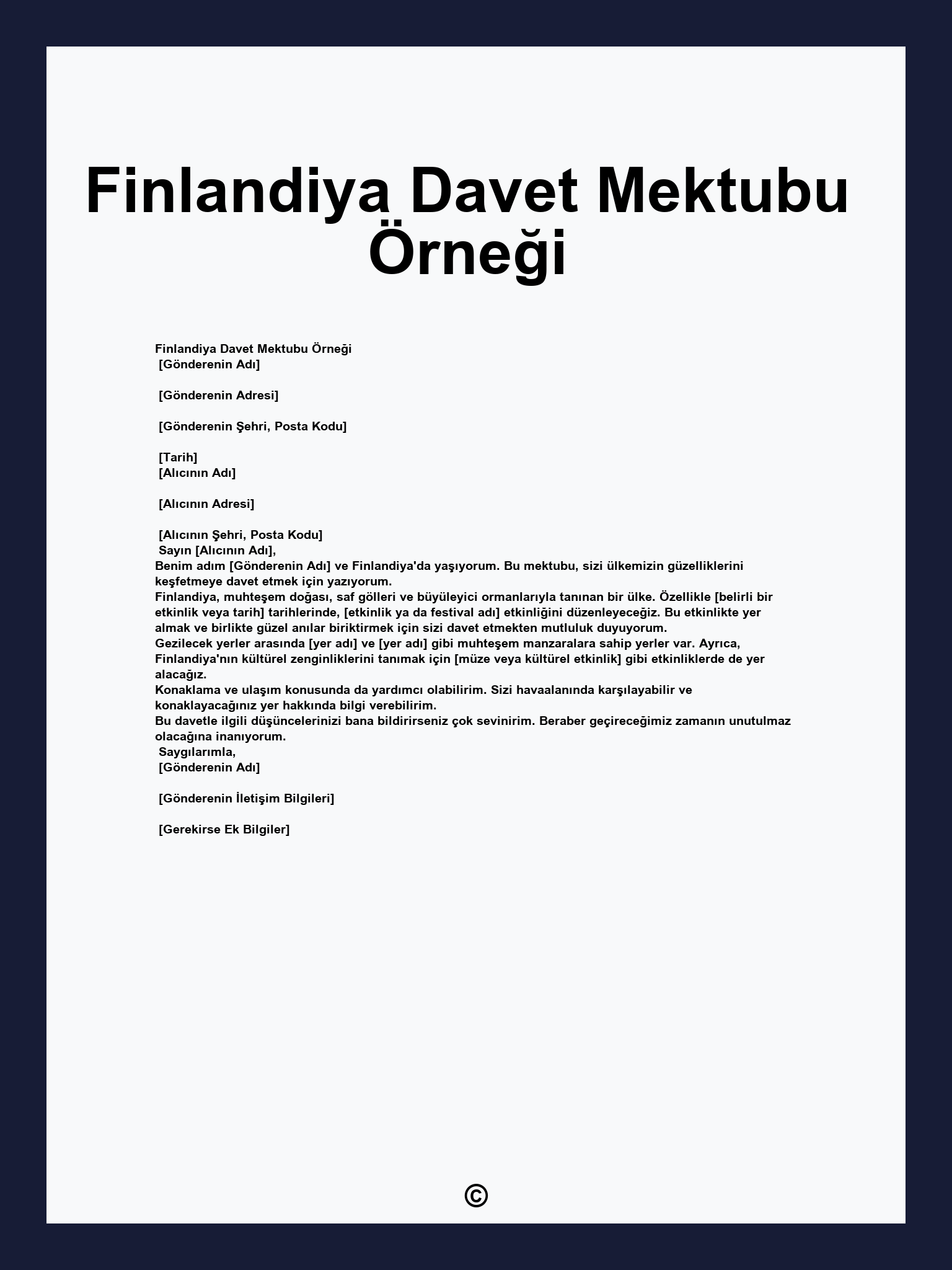 Finlandiya Davet Mektubu Örneği