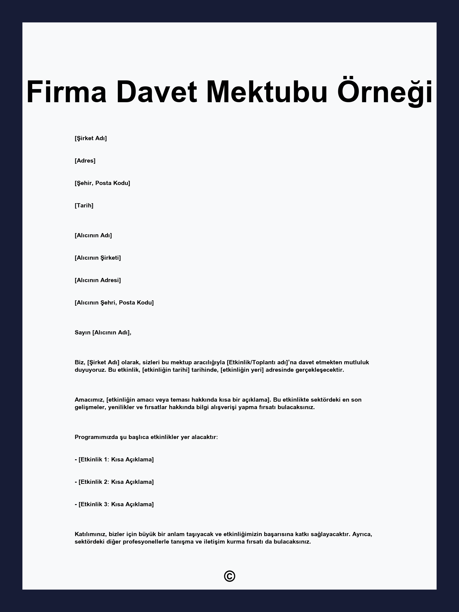 Firma Davet Mektubu Örneği