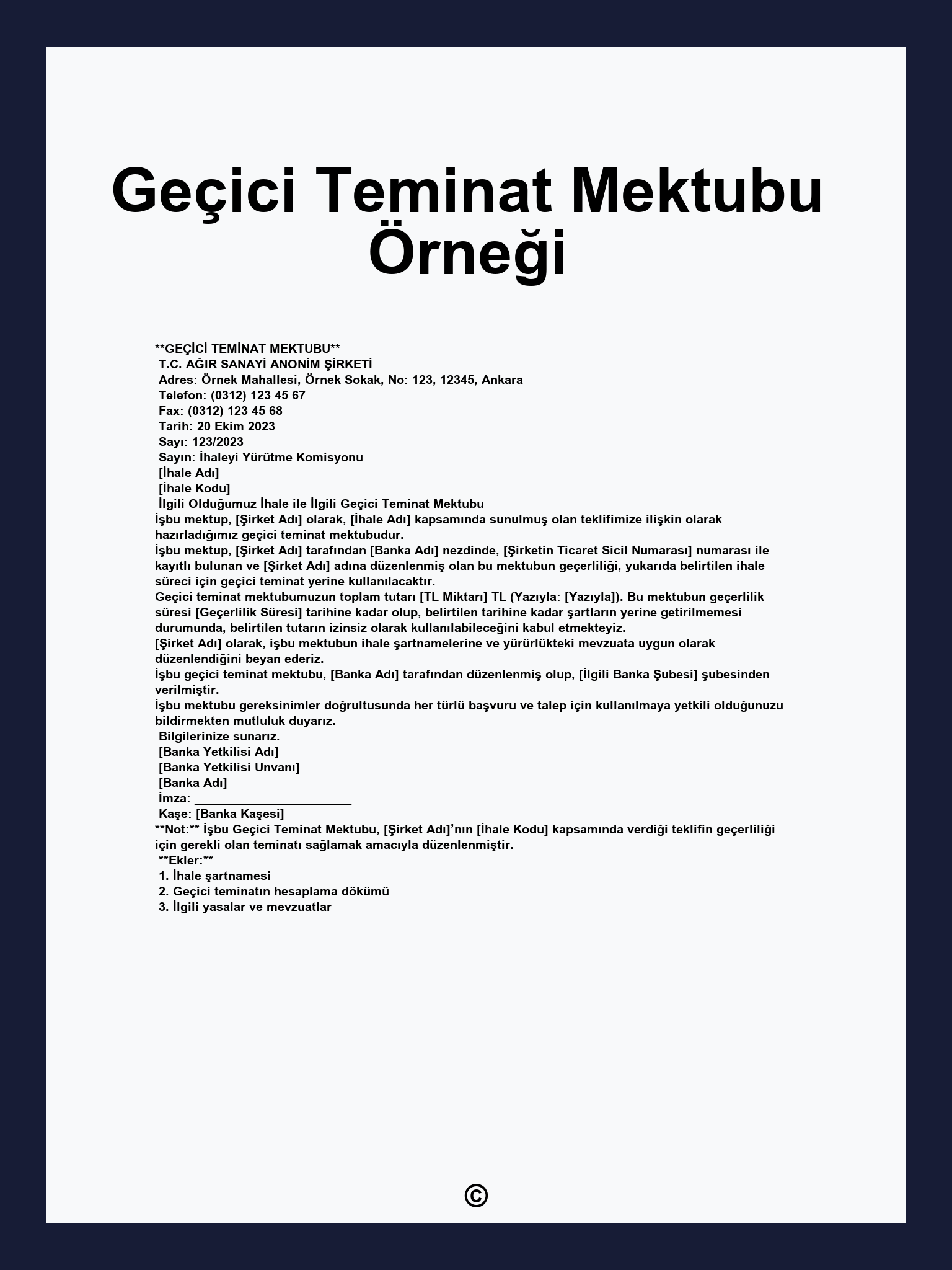 Geçici Teminat Mektubu Örneği