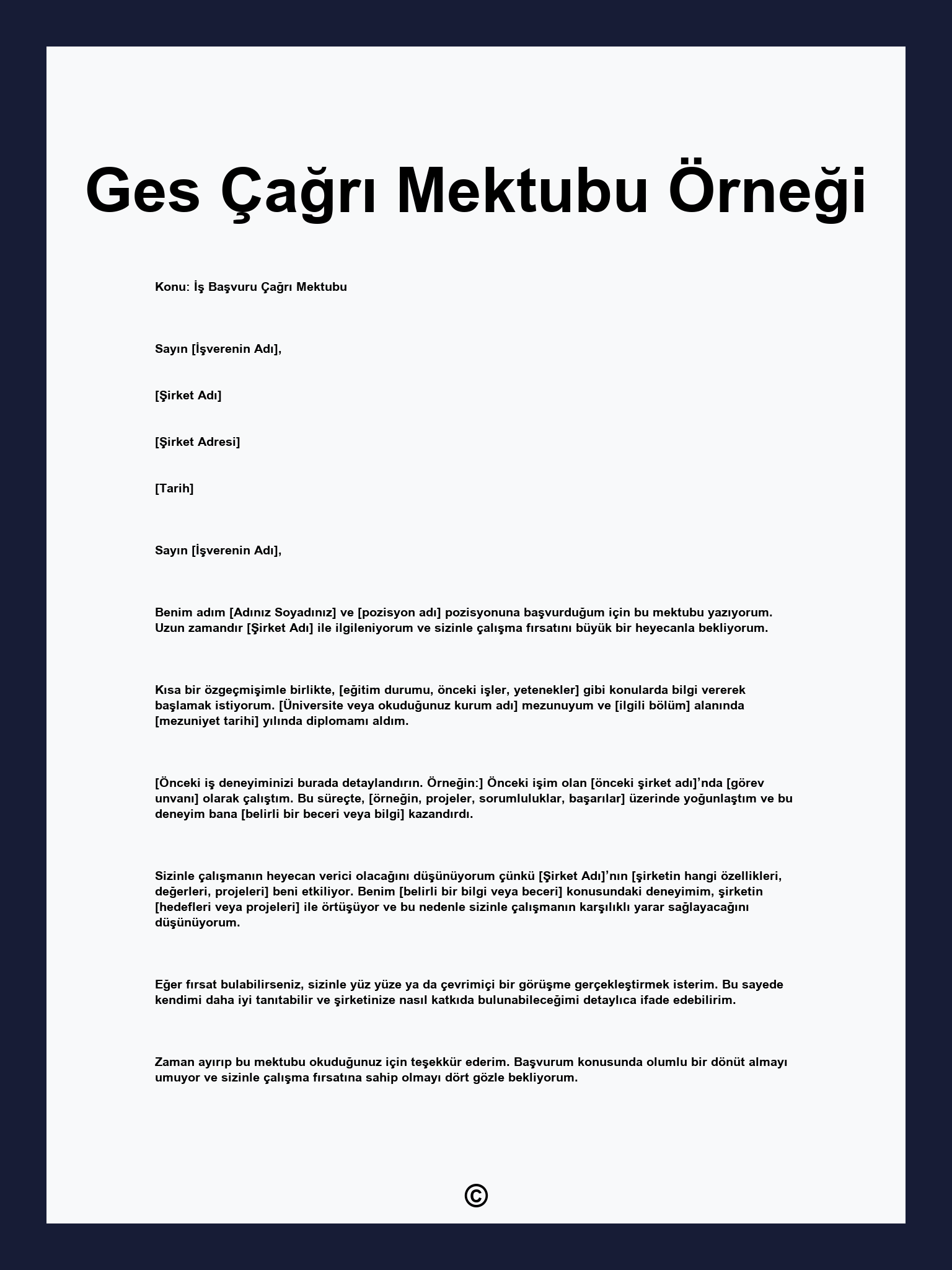 Ges Çağrı Mektubu Örneği