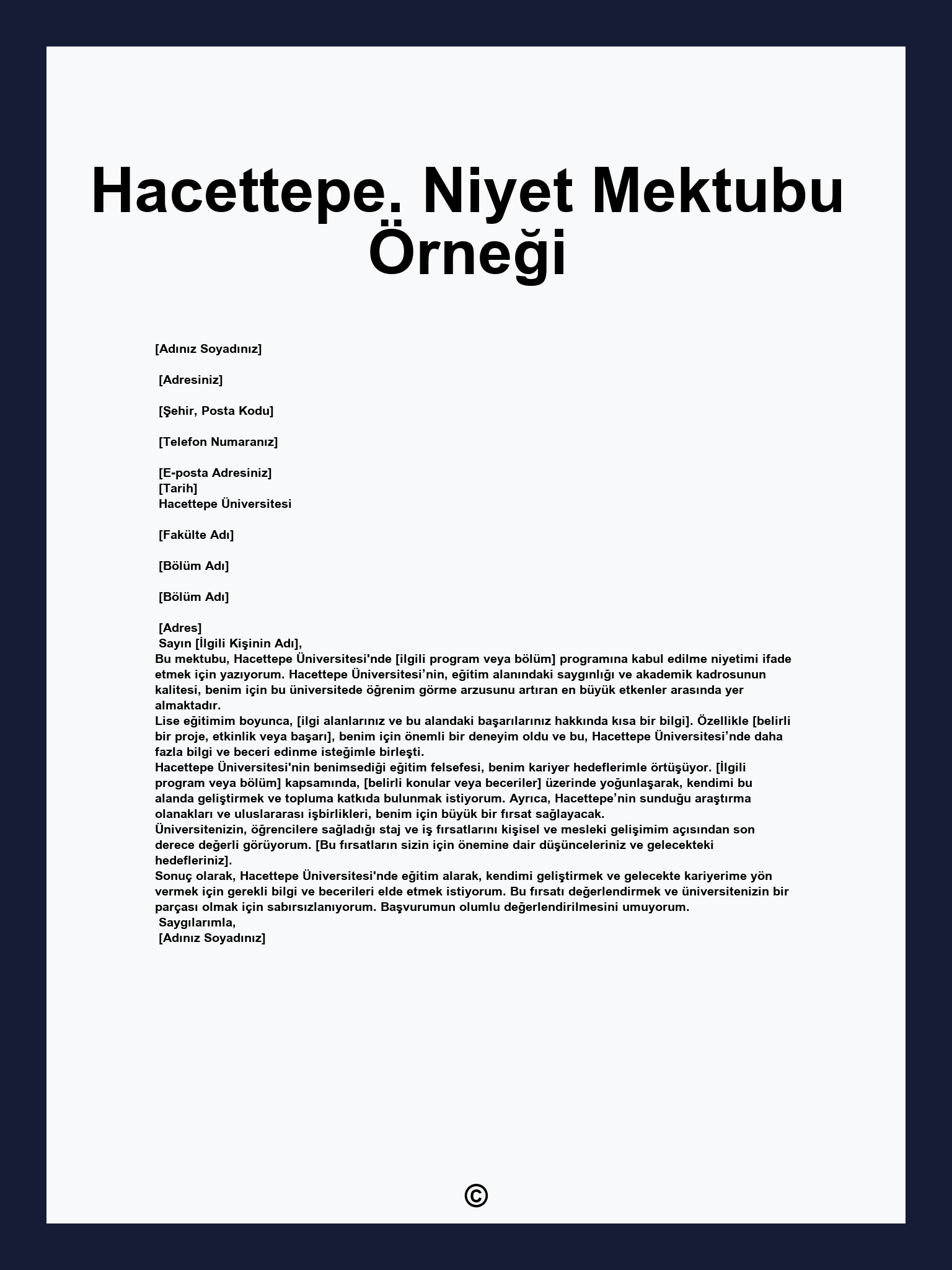 Hacettepe. Niyet Mektubu Örneği