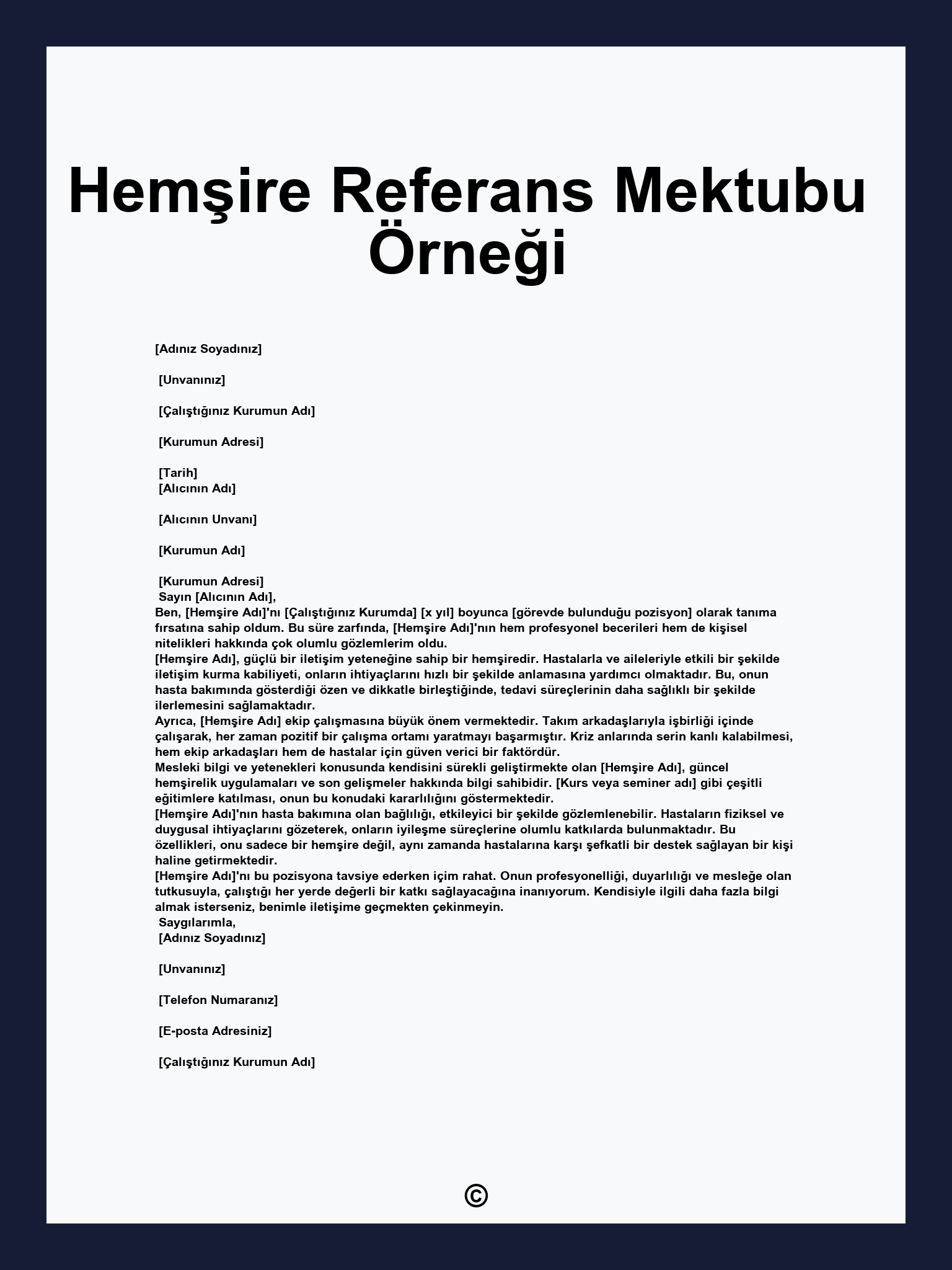 Hemşire Referans Mektubu Örneği