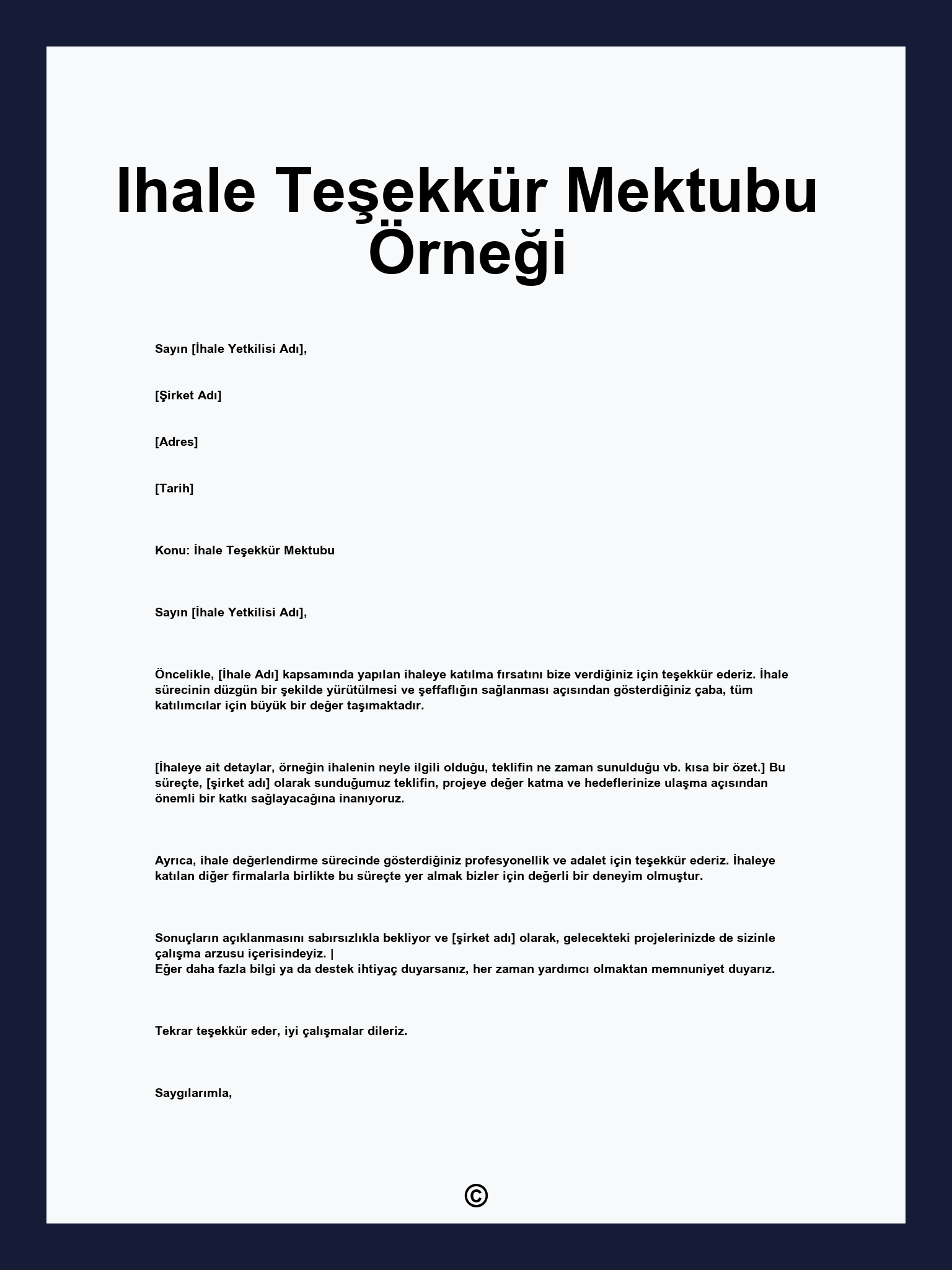 Ihale Teşekkür Mektubu Örneği