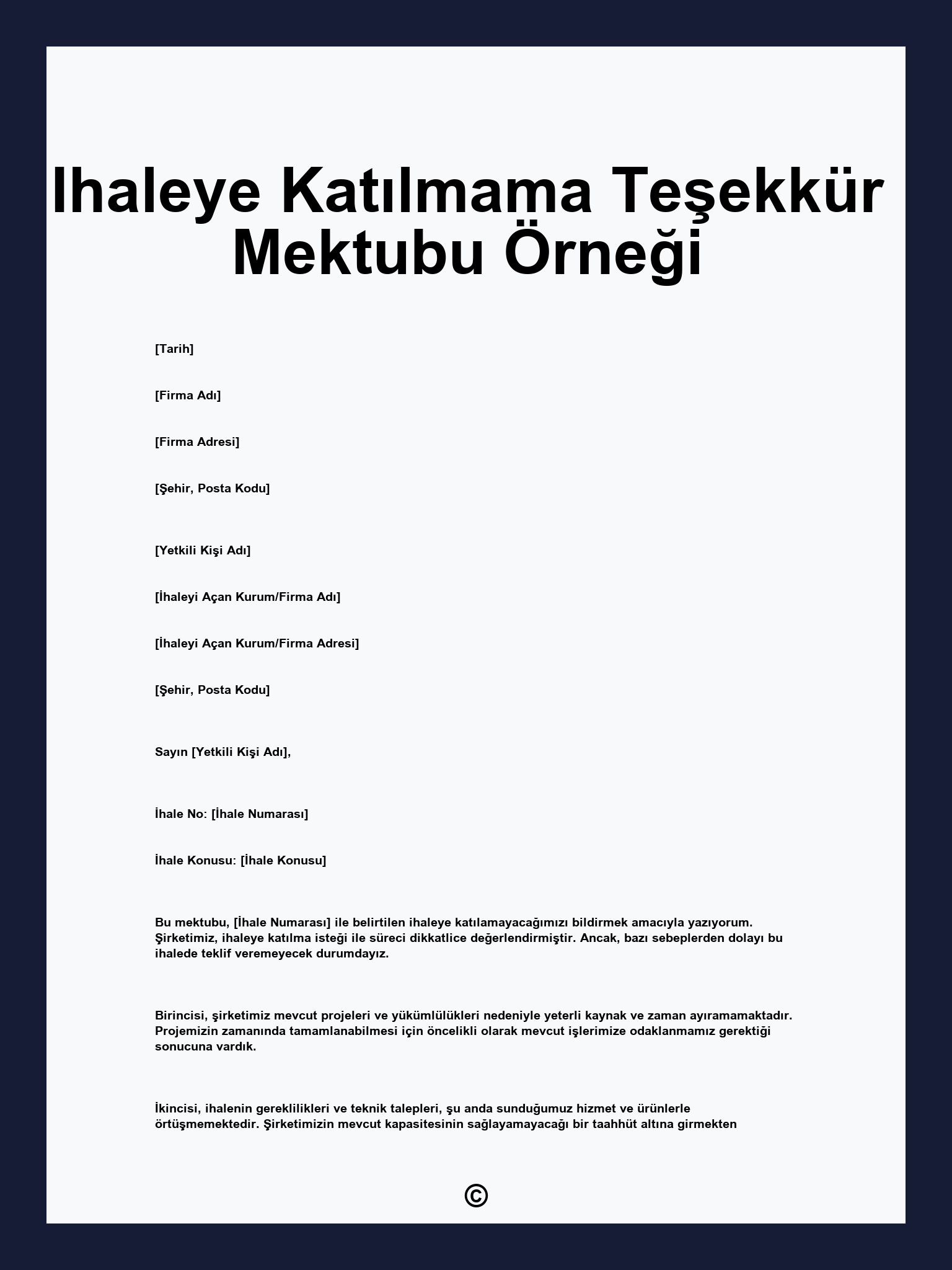 Ihaleye Katılmama Teşekkür Mektubu Örneği
