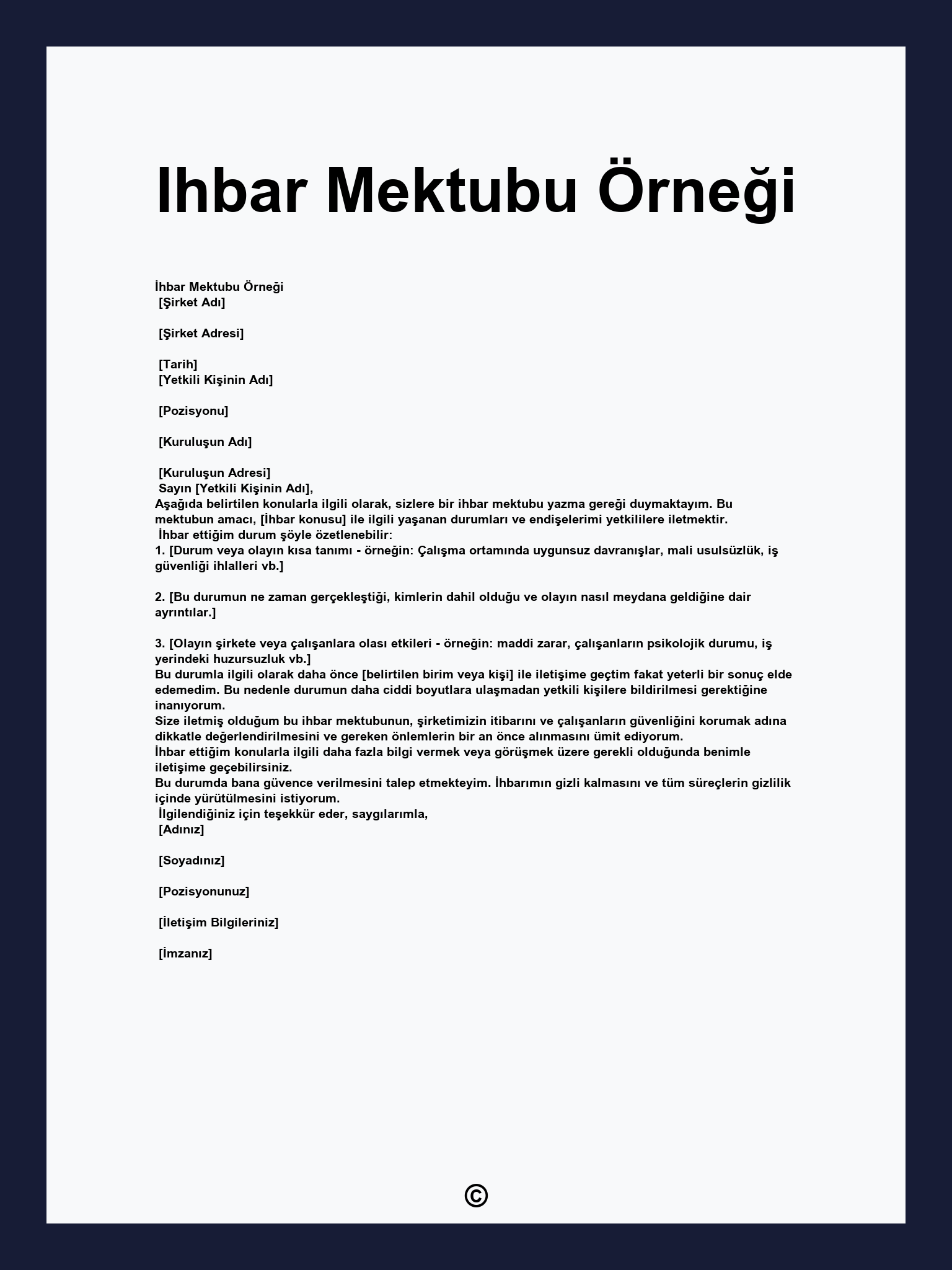 Ihbar Mektubu Örneği
