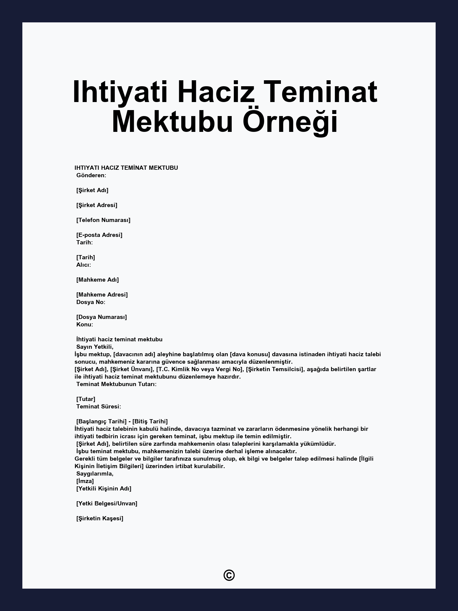 Ihtiyati Haciz Teminat Mektubu Örneği