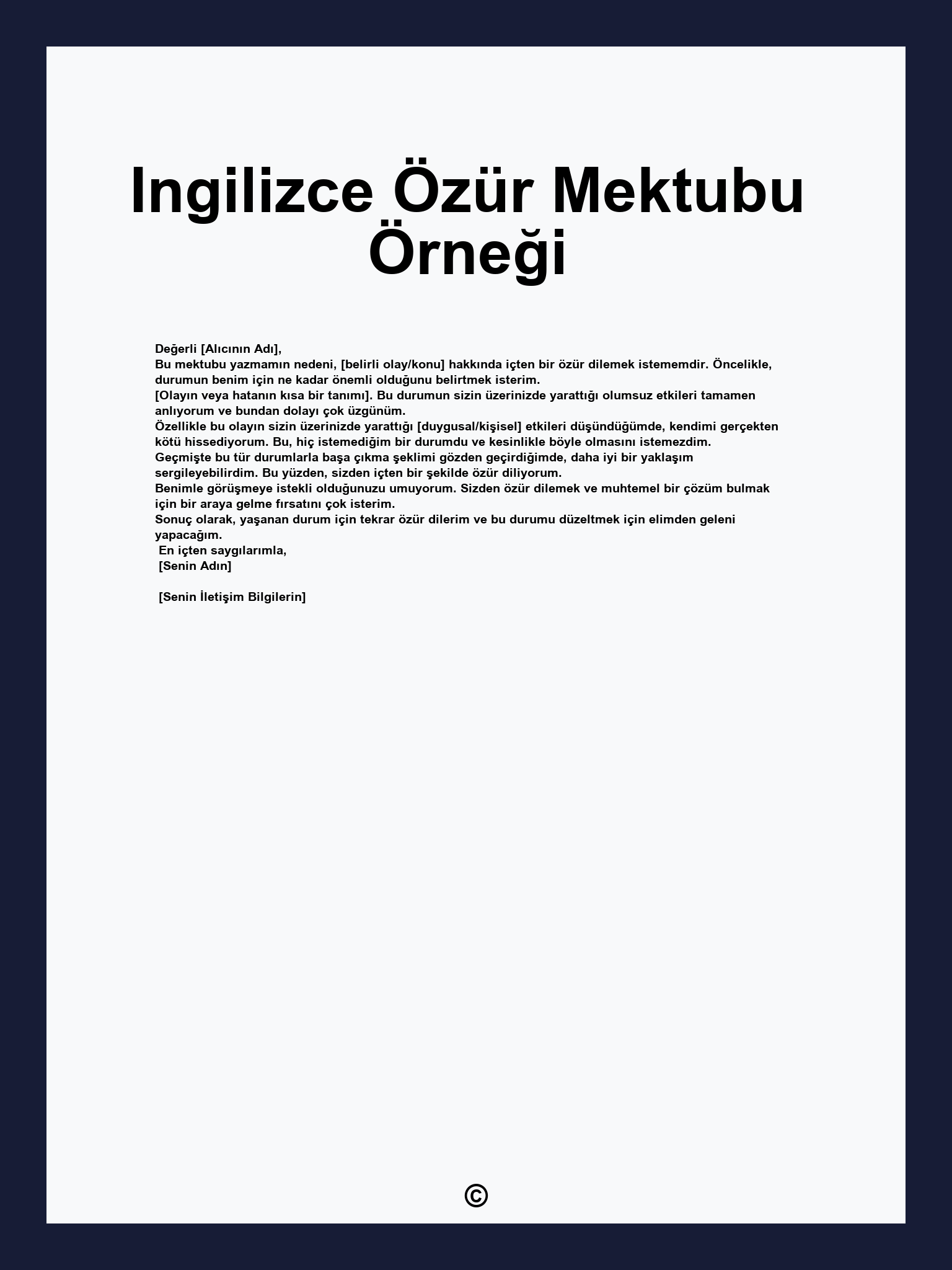 Ingilizce Özür Mektubu Örneği
