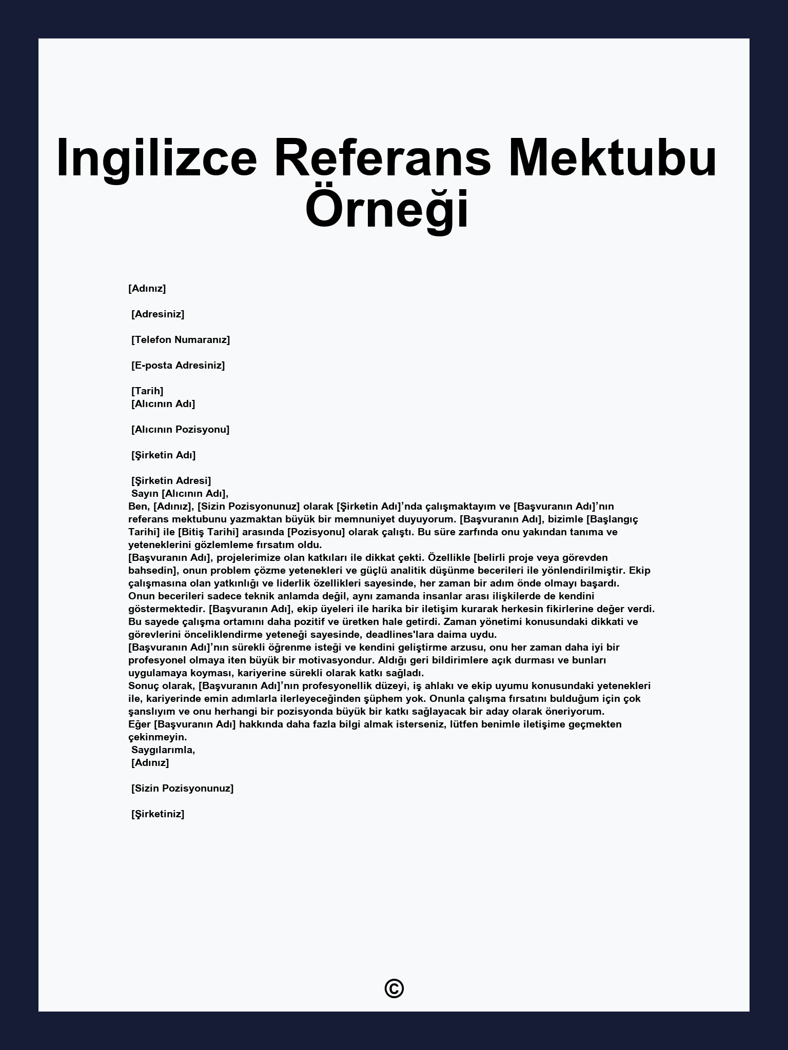 Ingilizce Referans Mektubu Örneği