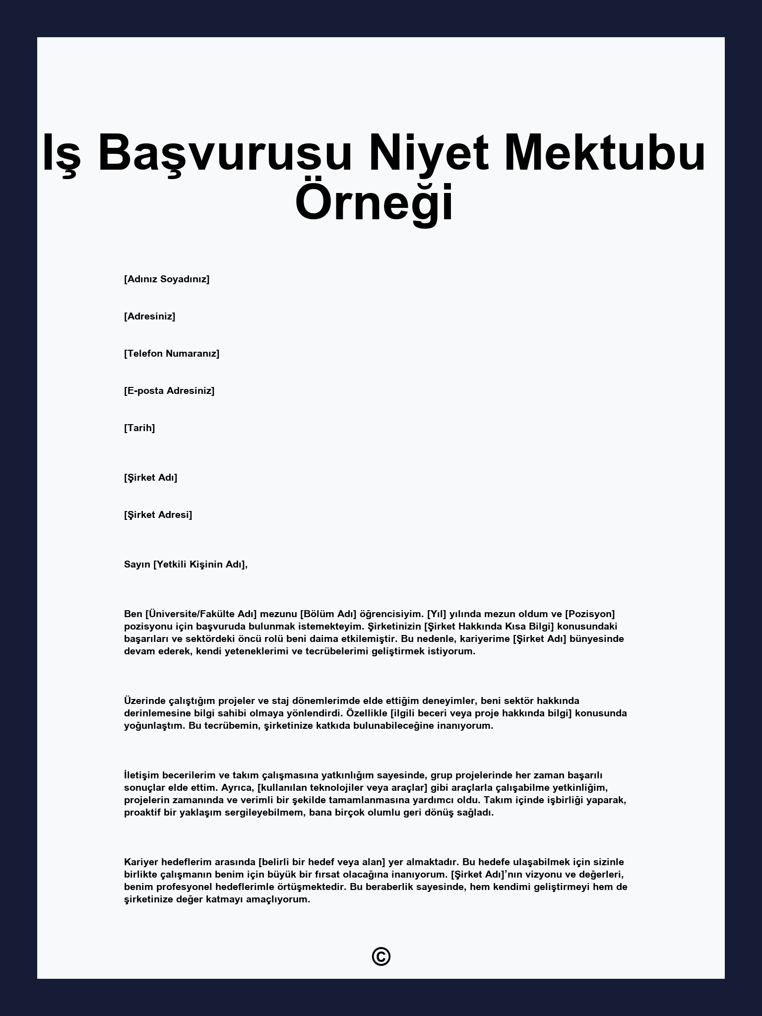 Iş Başvurusu Niyet Mektubu Örneği