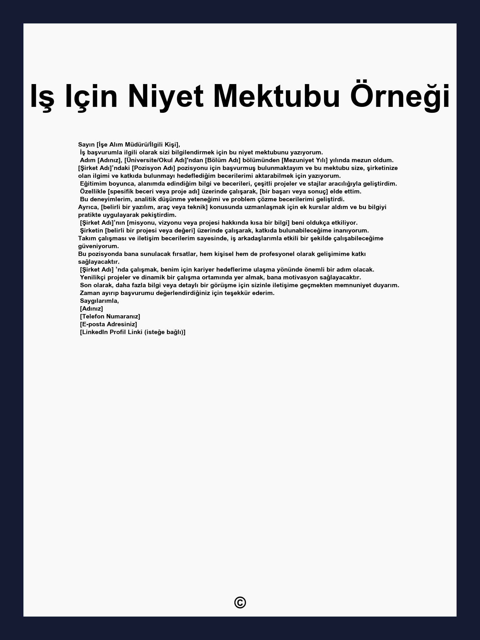 Iş Için Niyet Mektubu Örneği