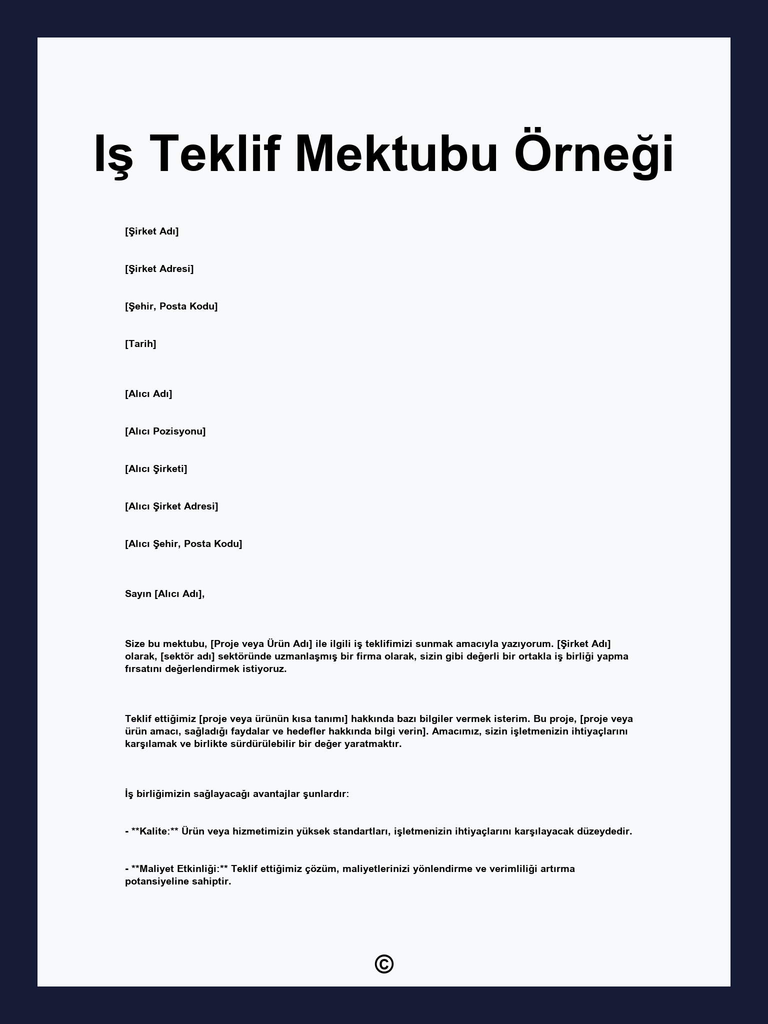 Iş Teklif Mektubu Örneği