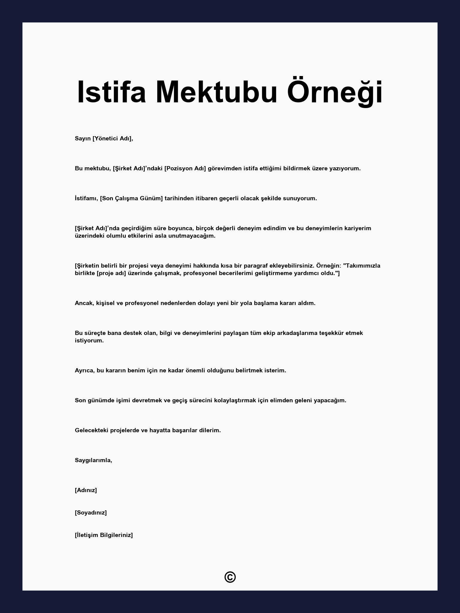 Istifa Mektubu Örneği