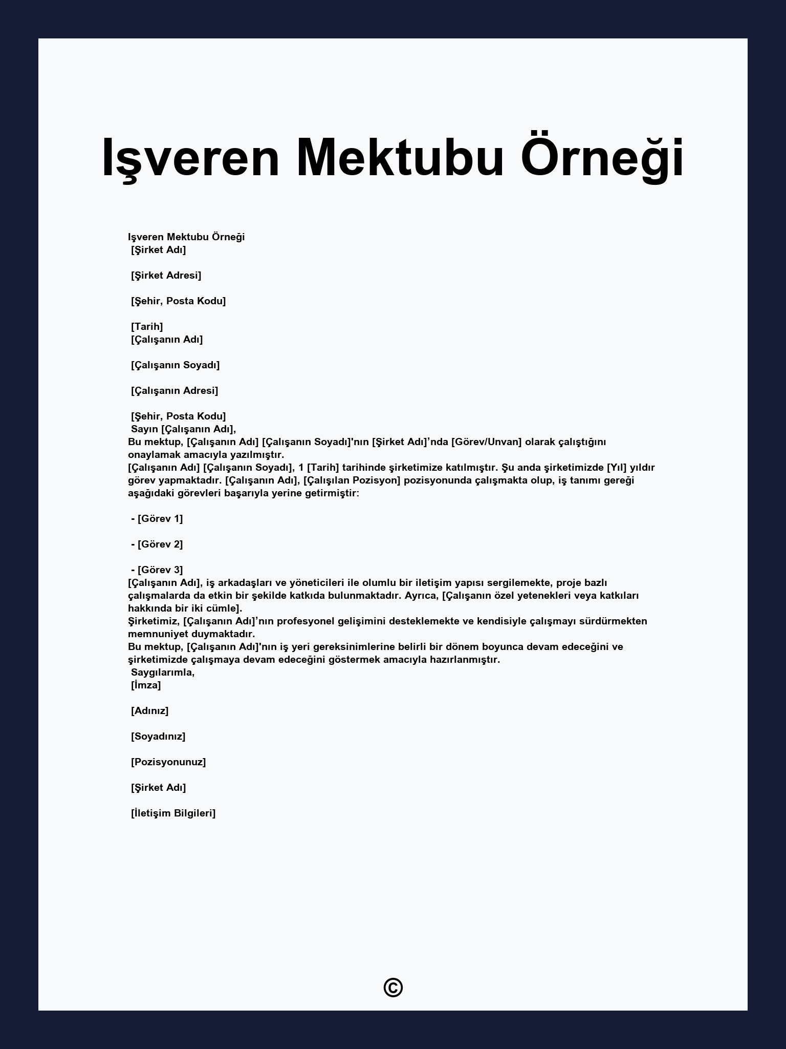 Işveren Mektubu Örneği