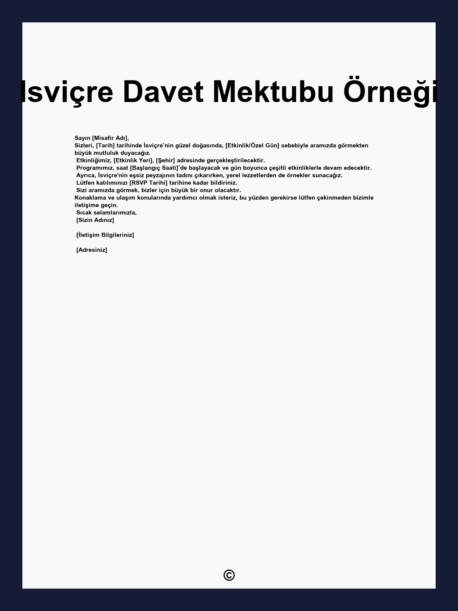 Isviçre Davet Mektubu Örneği