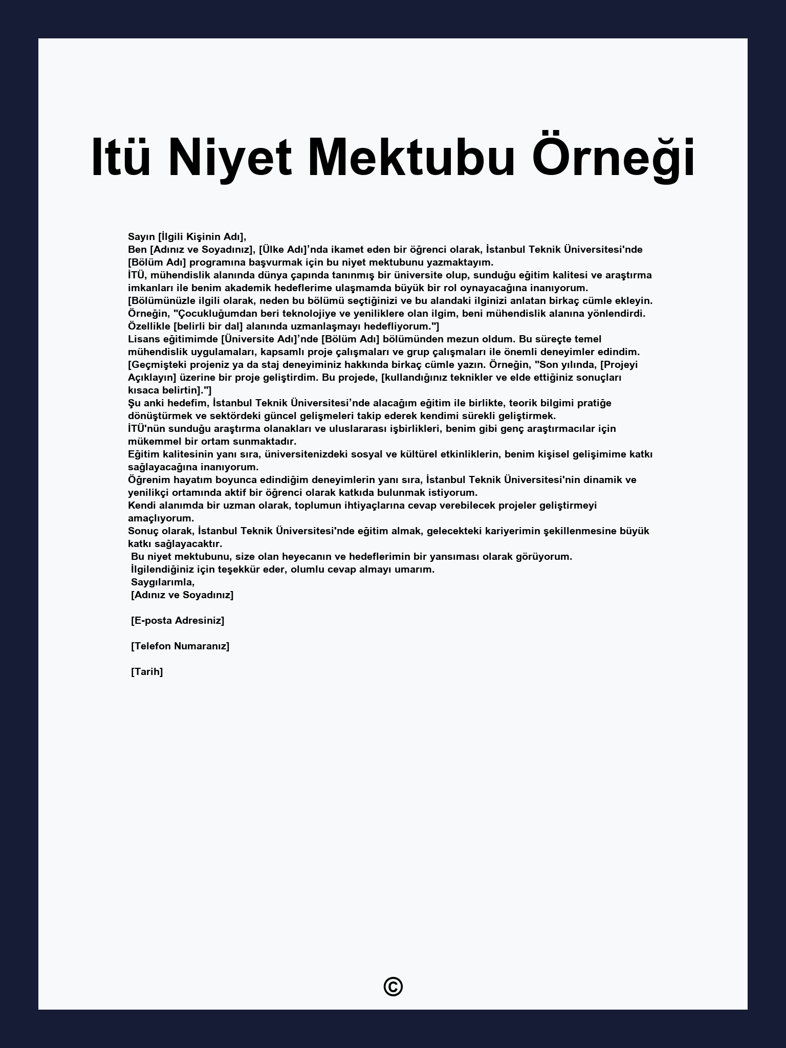 Itü Niyet Mektubu Örneği