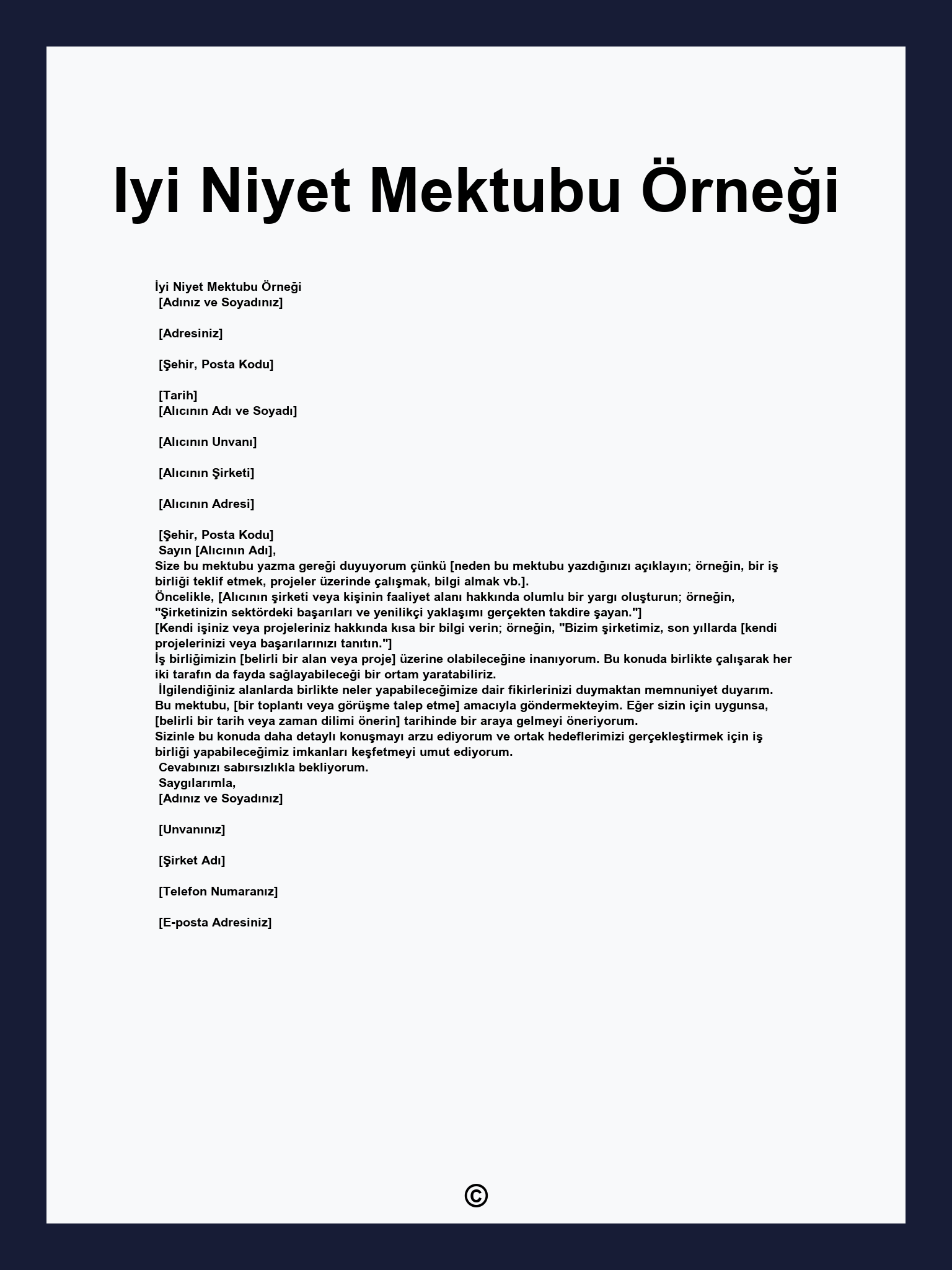 Iyi Niyet Mektubu Örneği