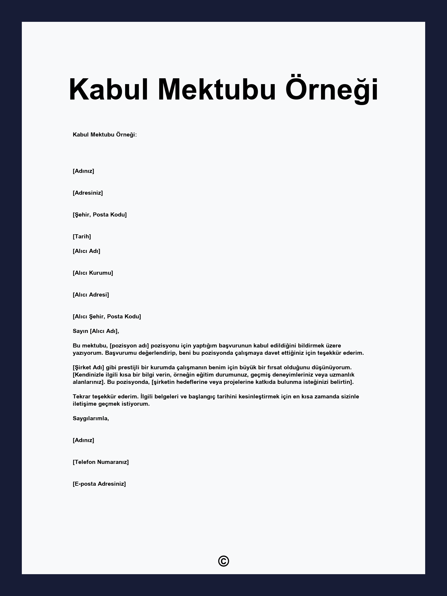 Kabul Mektubu Örneği