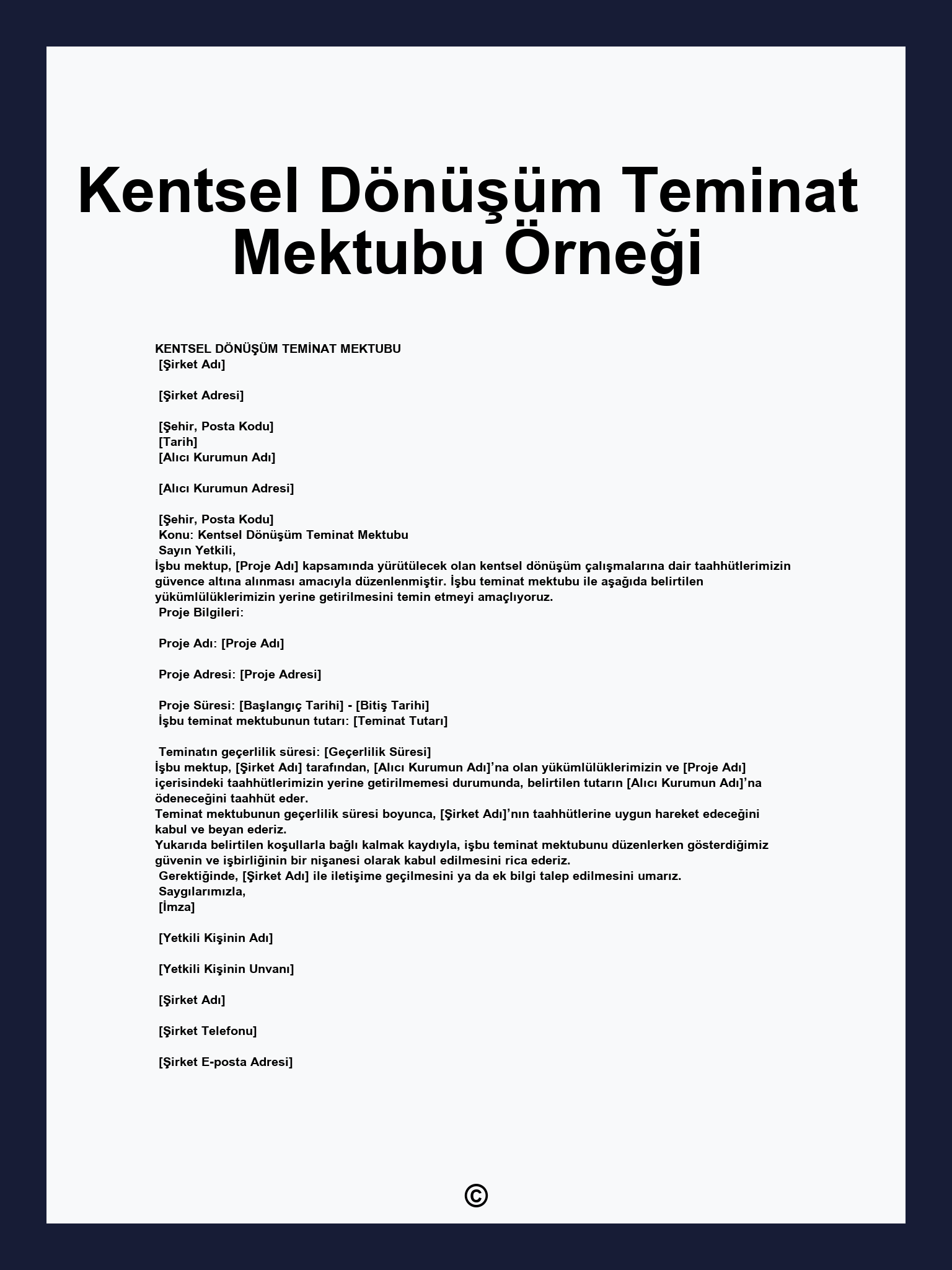 Kentsel Dönüşüm Teminat Mektubu Örneği