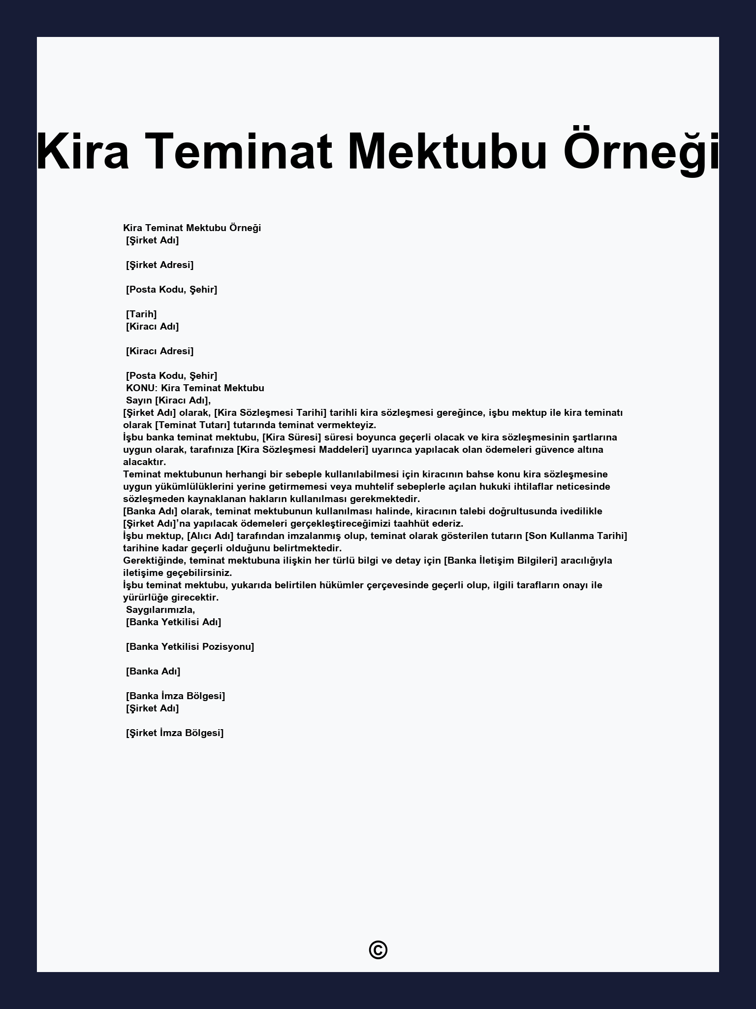 Kira Teminat Mektubu Örneği
