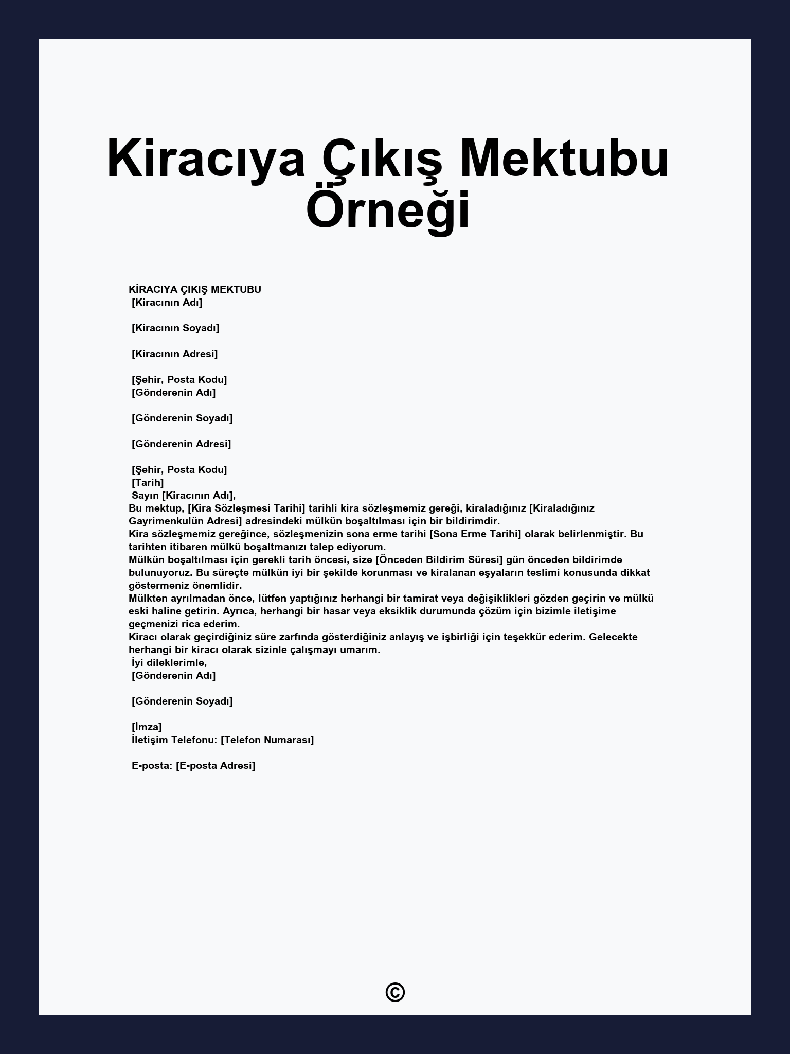 Kiracıya Çıkış Mektubu Örneği