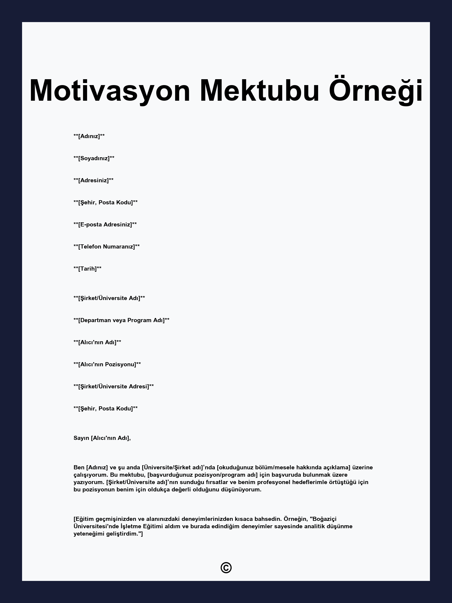 Motivasyon Mektubu Örneği