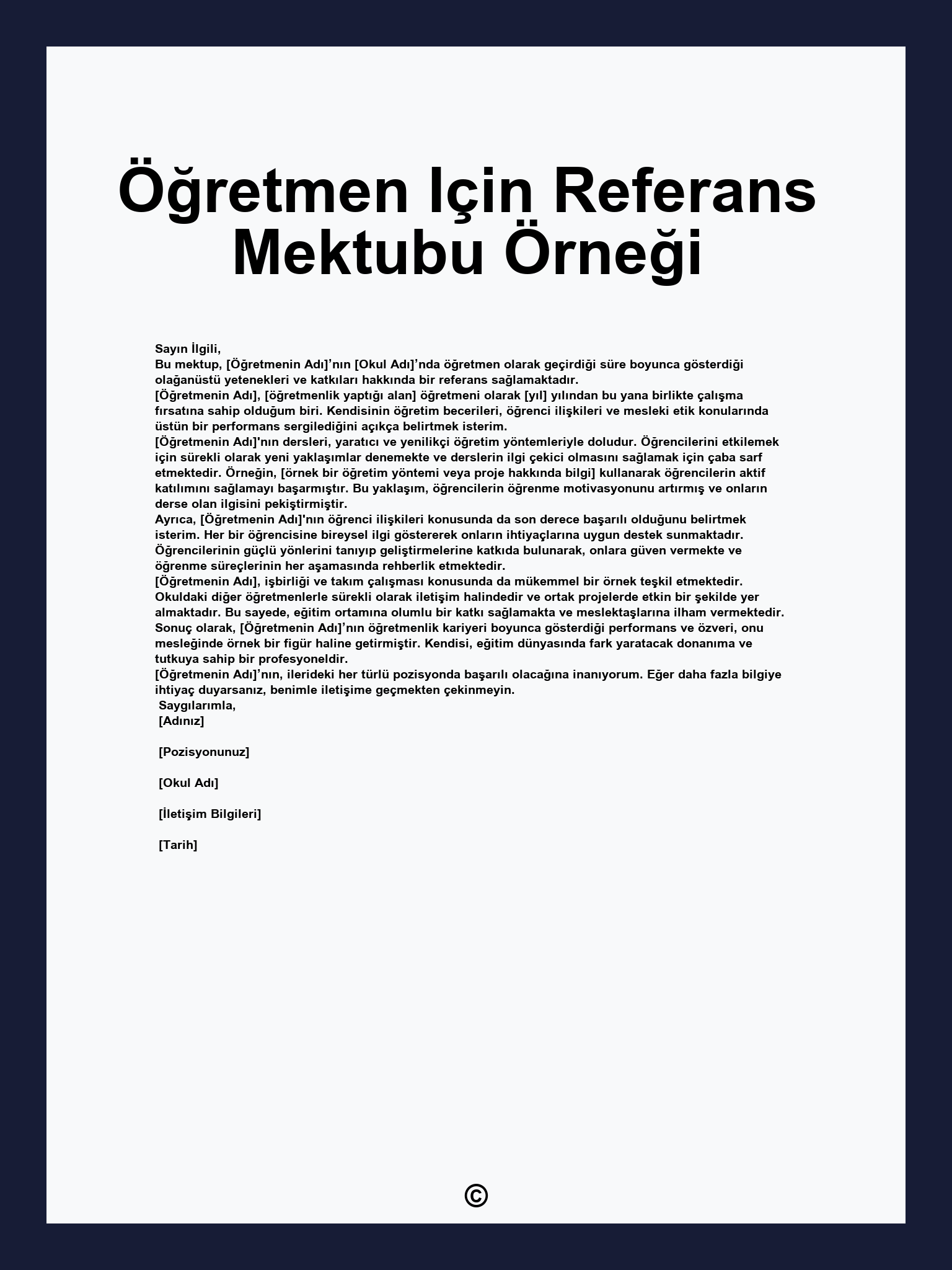 Öğretmen Için Referans Mektubu Örneği