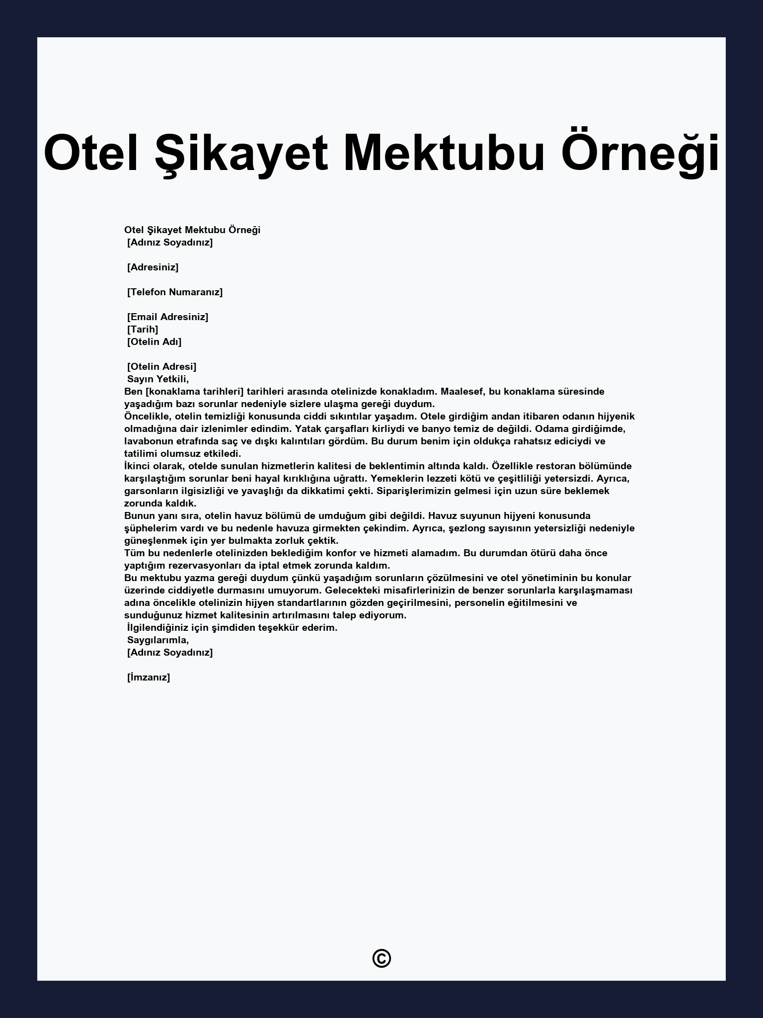 Otel Şikayet Mektubu Örneği